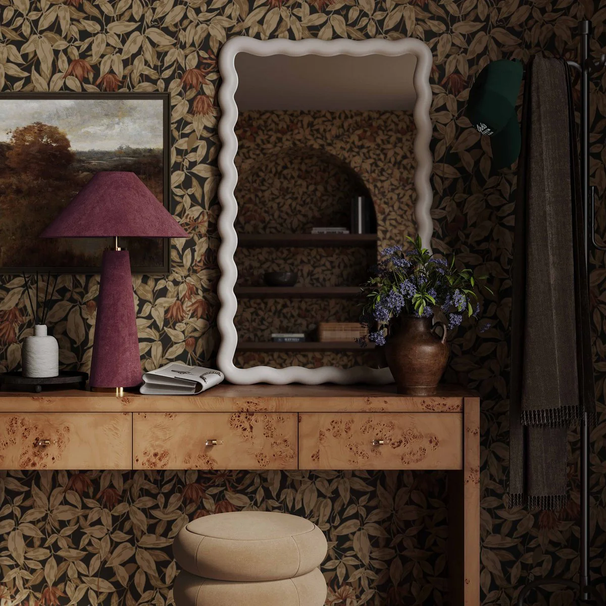 Graham Burgundy Velvet Table Lamp - Image 2