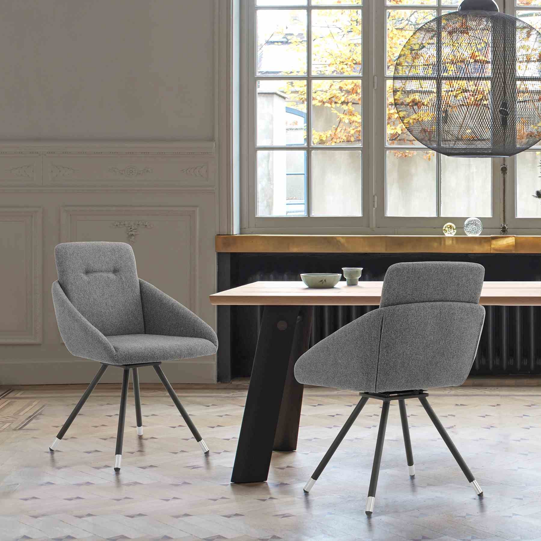 Granada Swivel Gray Fabric Dining Room Chairs - Set of 2 - Image 5
