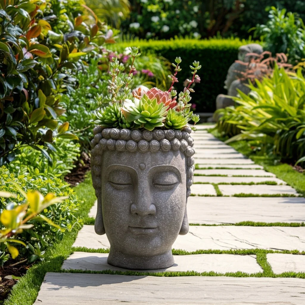 Gray Buddha Head Planter - Image 14