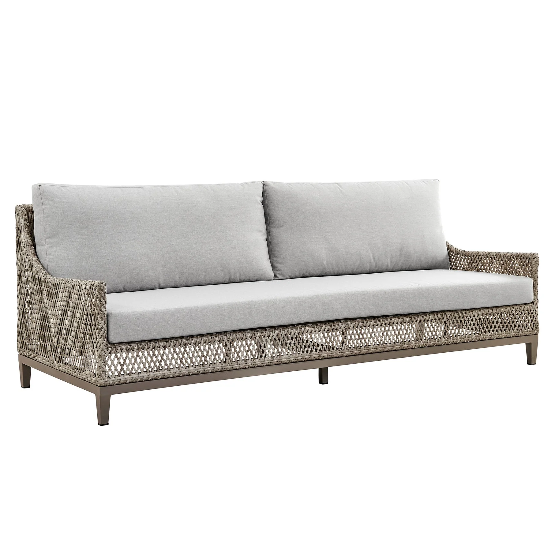 Grenada Wicker and Aluminum Outdoor Sofa in Brown with Gray Cushions - Image 2