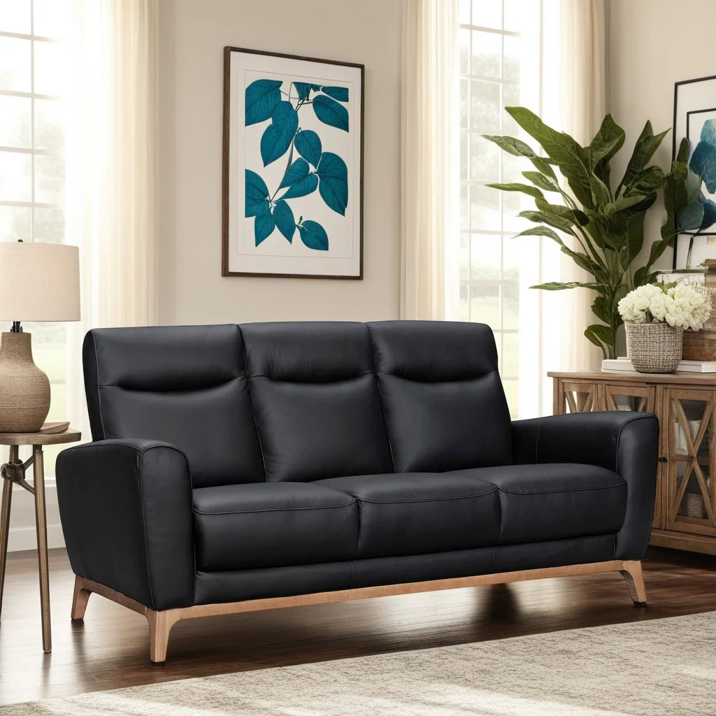 Greyson 83" Black Leather Sofa - Image 9