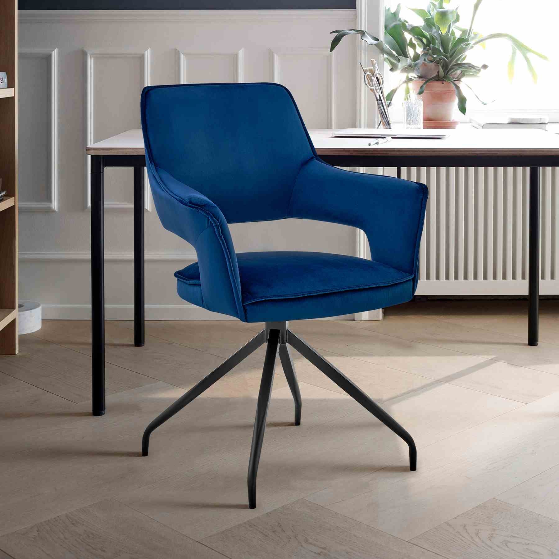 Hadley Dining Room Accent Chair in Blue Velvet with Black Finish - Image 10