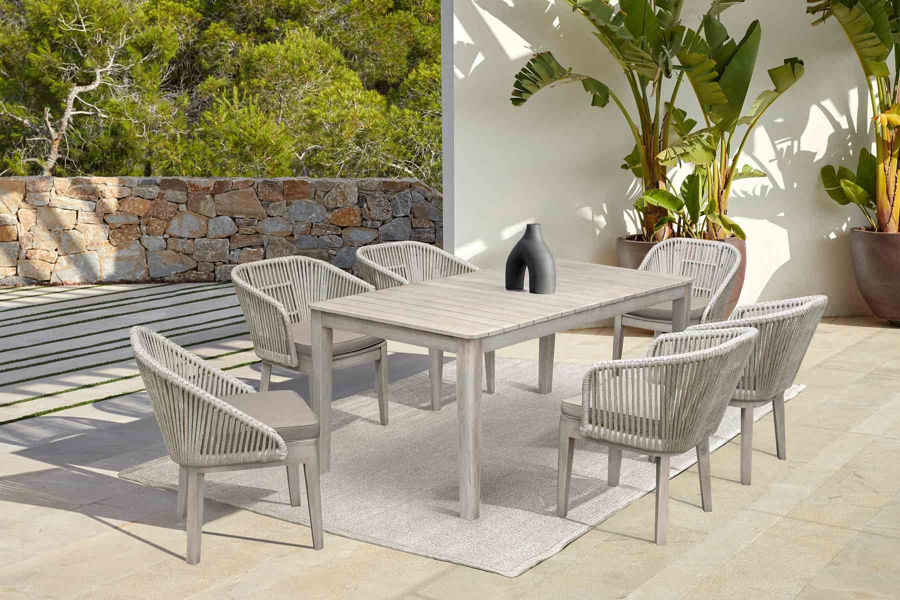 Haiti Patio Outdoor Dining chairs in Gray Acacia Wood and Rope - Set of 2 - Image 13