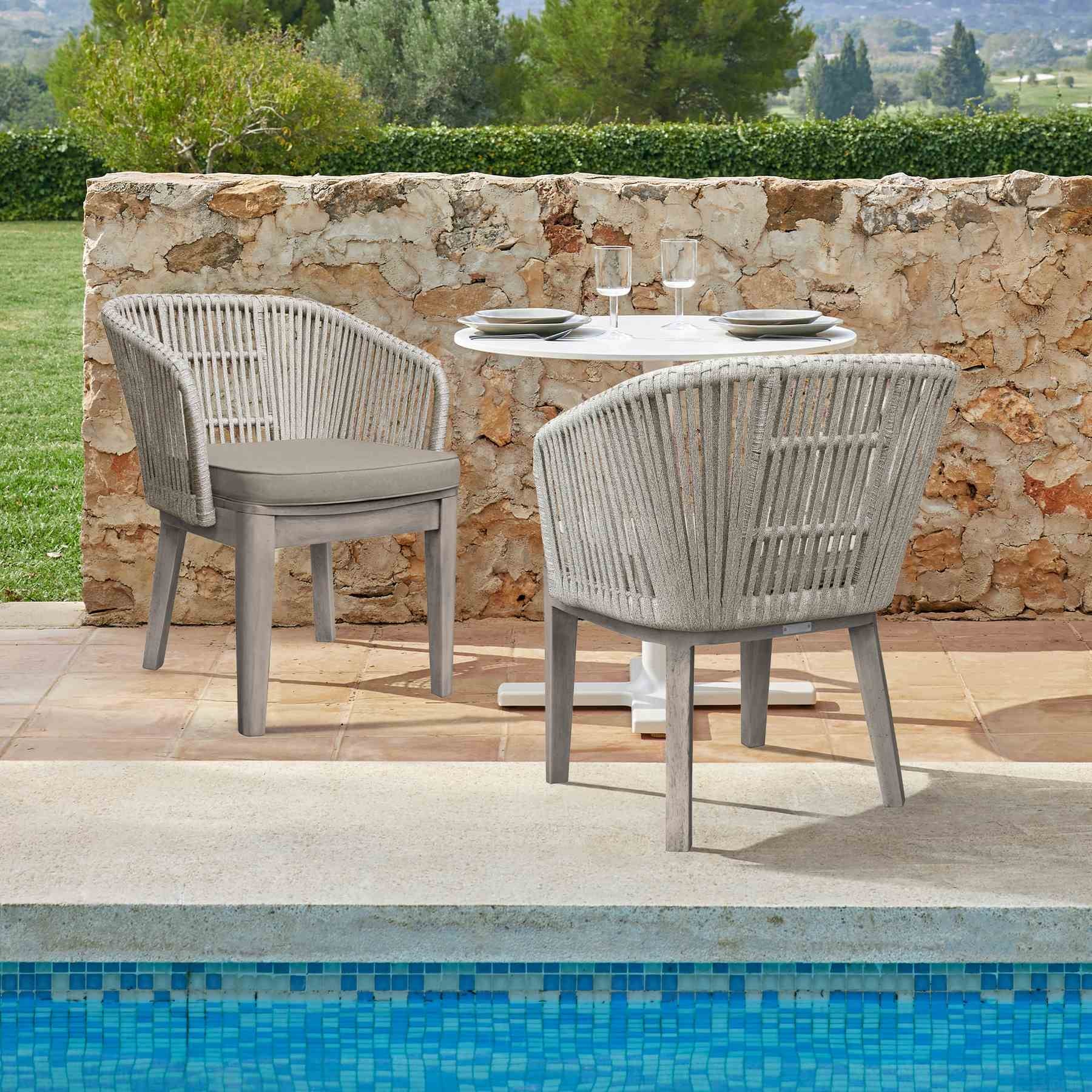 Haiti Patio Outdoor Dining Chairs with Arms in Gray Acacia Wood and Rope - Set of 2 - Image 12