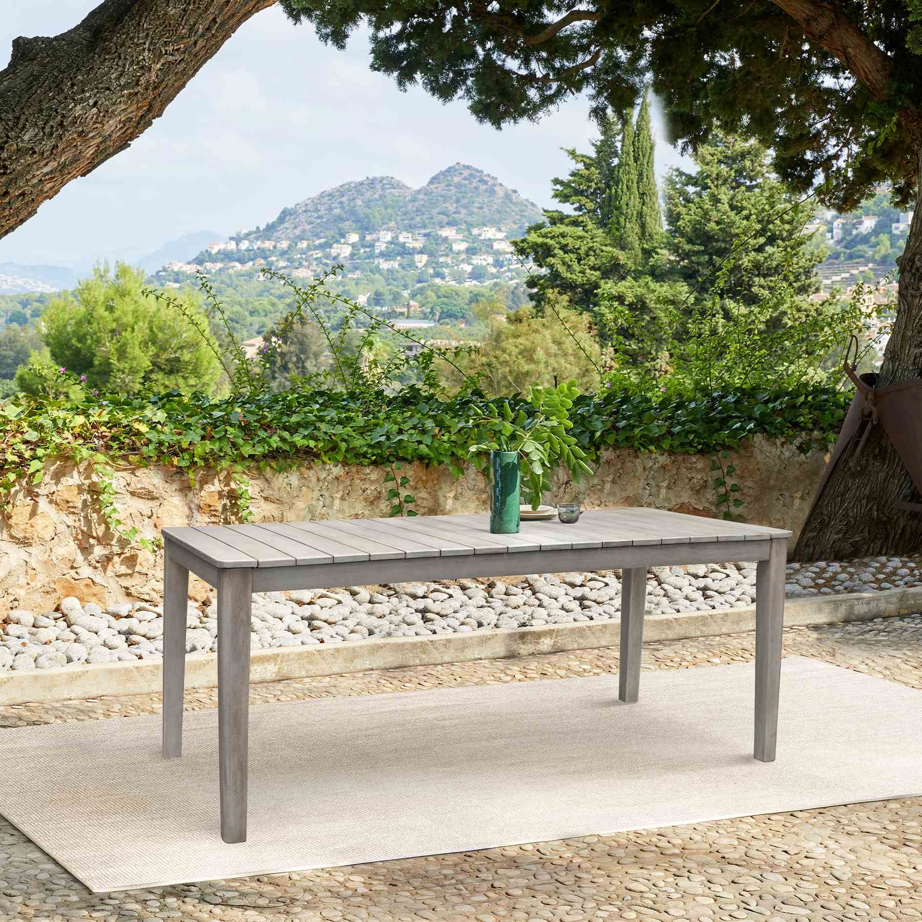 Haiti Patio Outdoor Dining Table in Gray Acacia Wood - Image 7