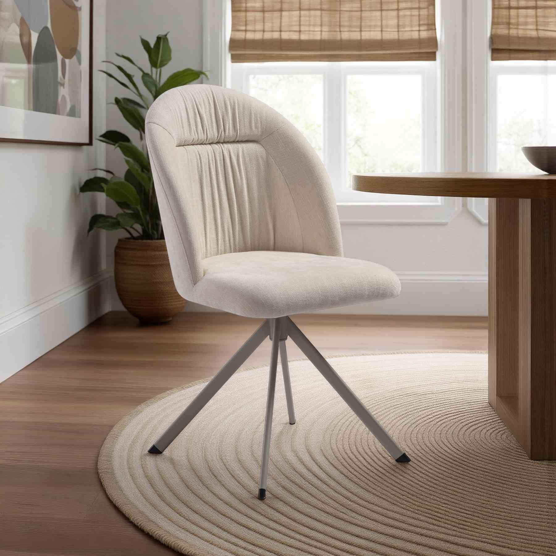 Hallie Contemporary Swivel Curved Back Cream Upholstered Dining Chair - Set of 2 - Image 12