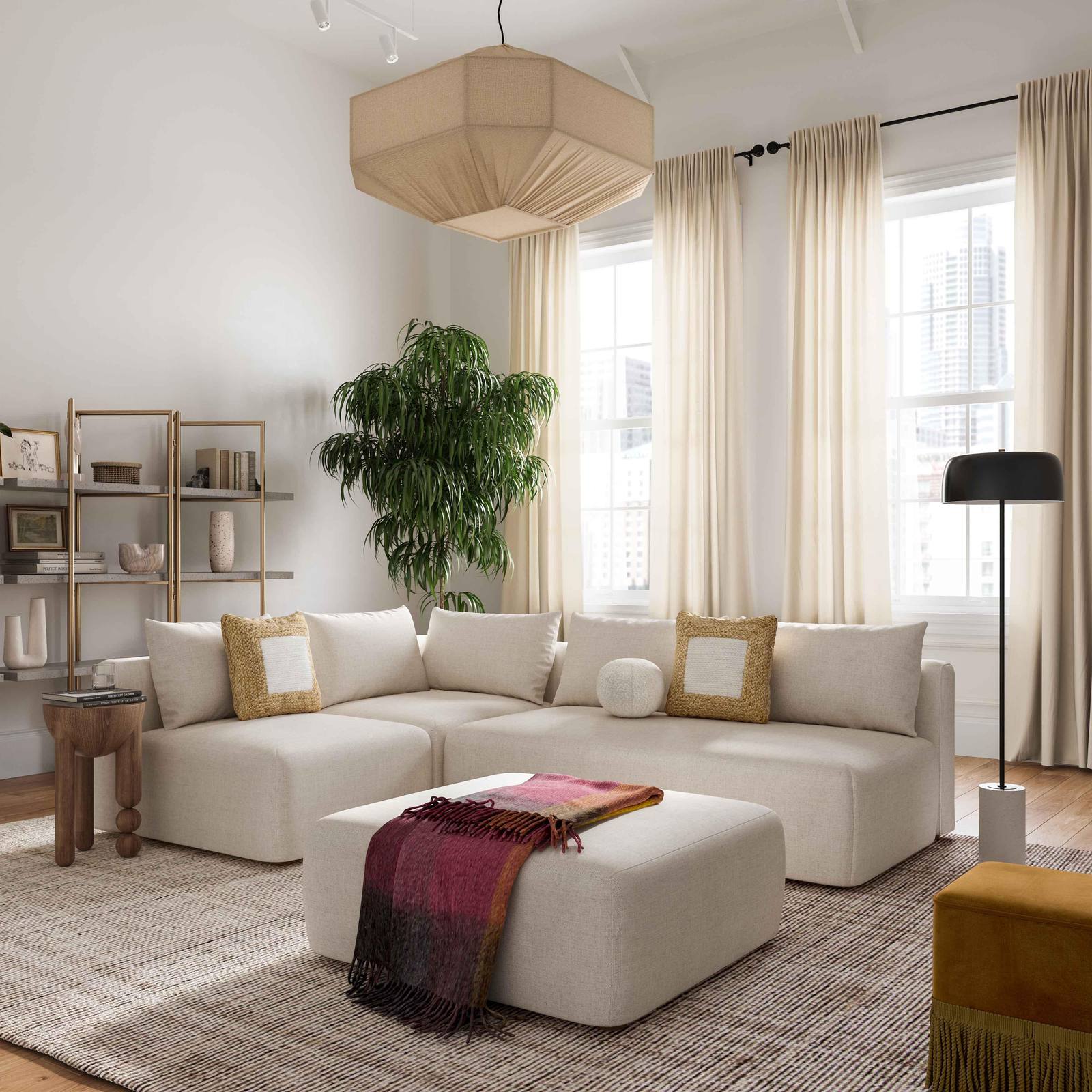 Hangover Cream Performance Linen Modular Loveseat - Image 2