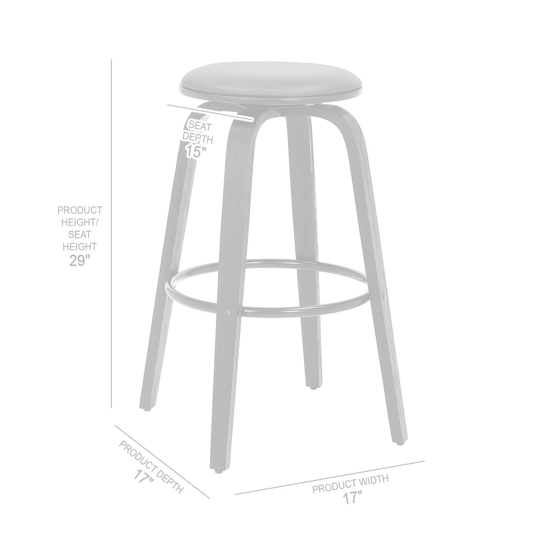 Harbor 30" Bar Height Backless Swivel Gray Faux Leather and Black Wood Mid-Century Modern Bar Stool - Image 7