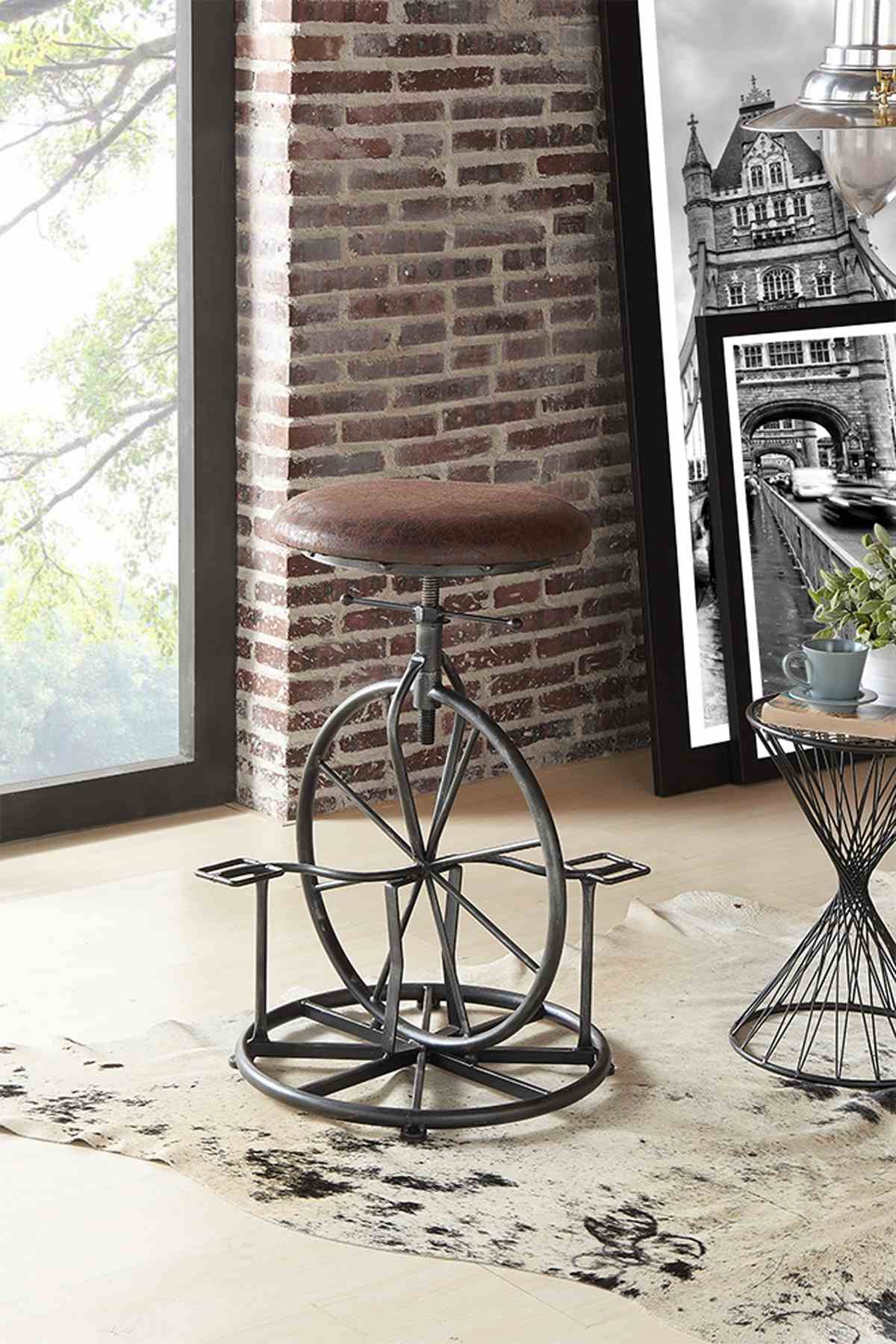 Harlem Adjustable Height Swivel Wrangler Fabric and Metal Bicycle Bar Stool - Image 6
