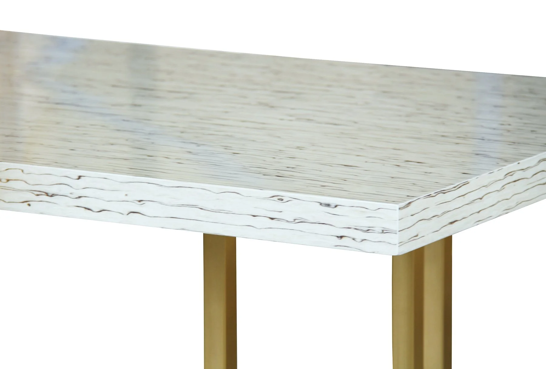 Harmony Contemporary Dining Table in Brushed Gold Finish and Ash Veneer Top - Image 2