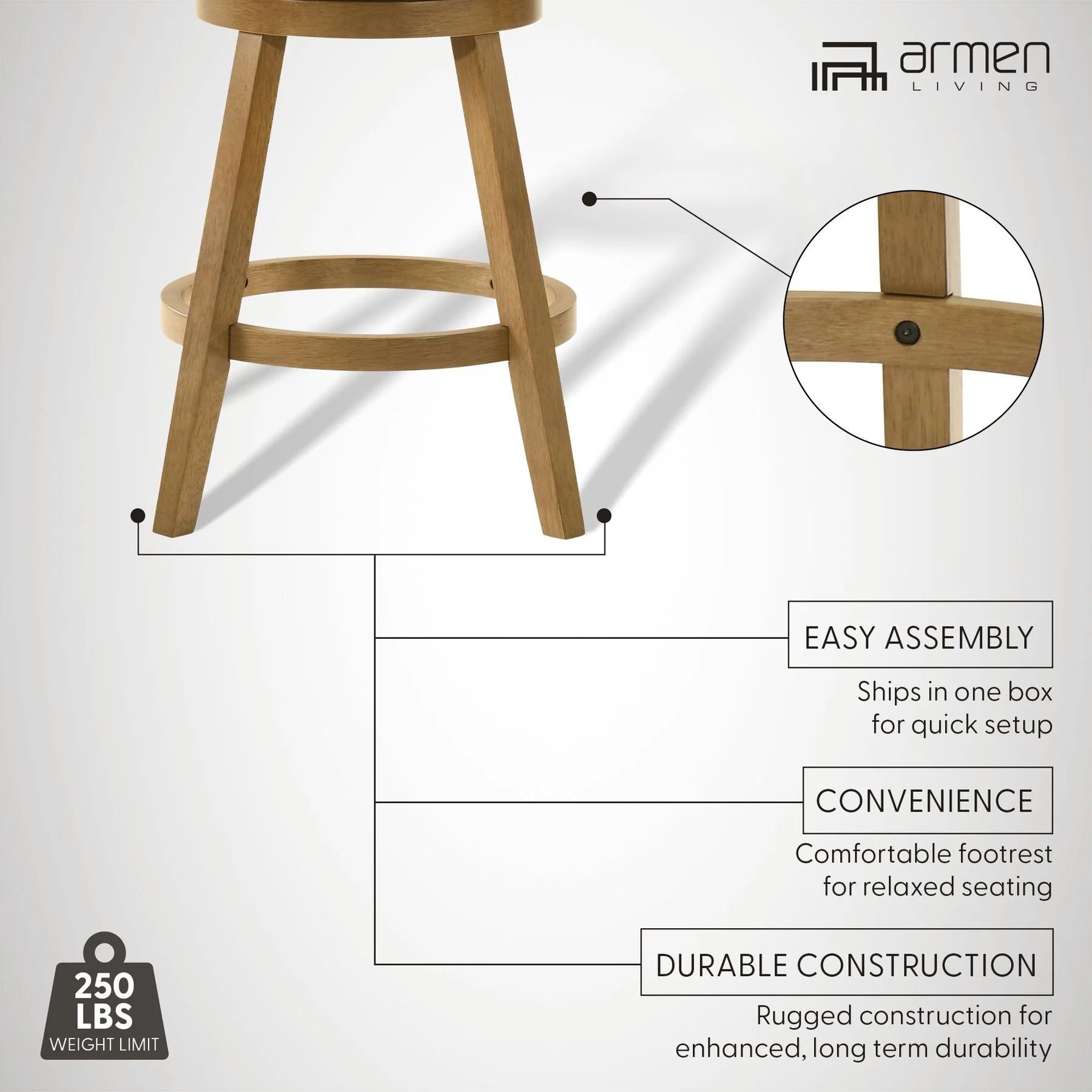 Harper 26 in. Amber Glow Counter Height Rubberwood Swivel Barstool with Ivory Fabric Seat - Image 13