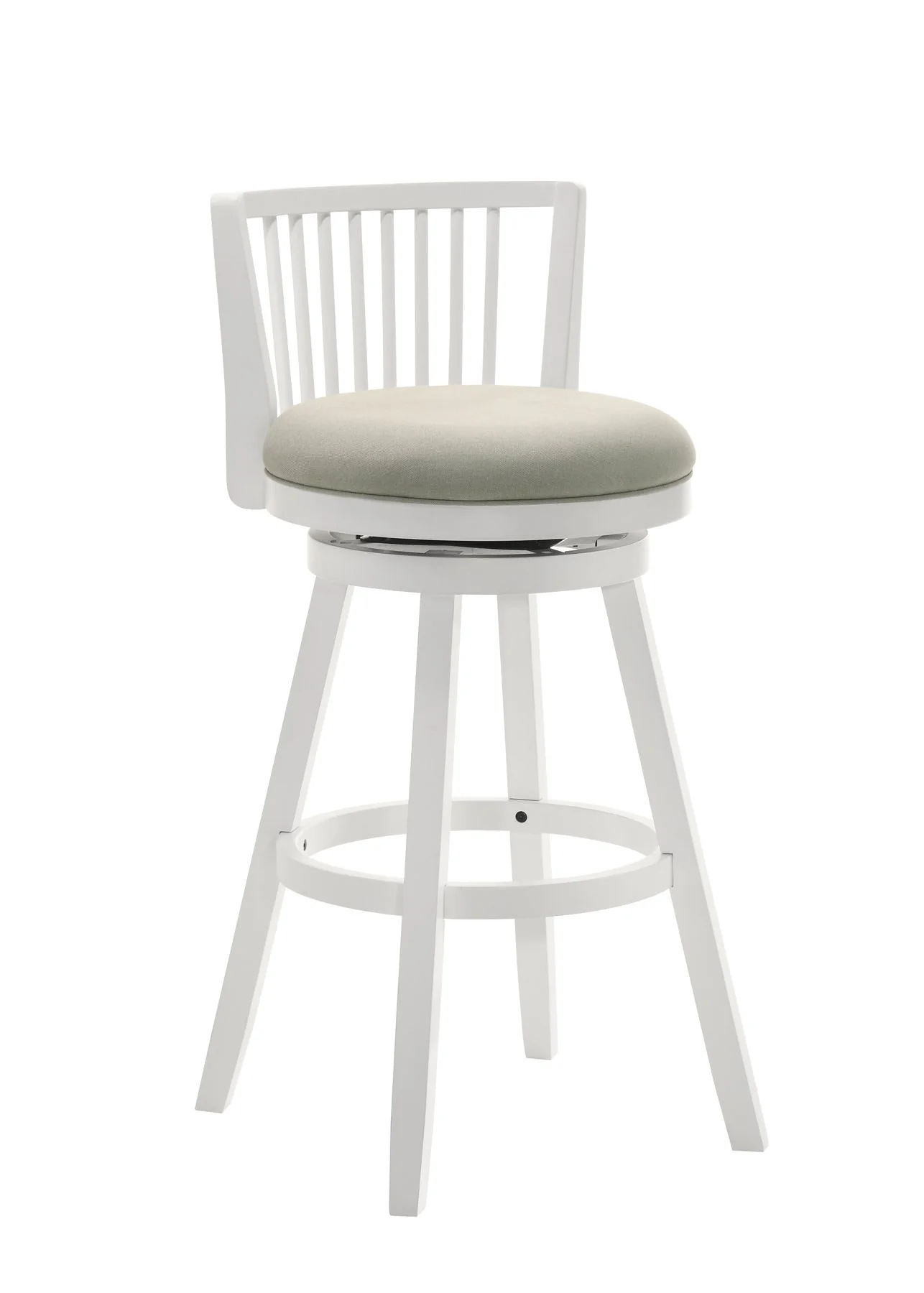 Harper 30 in. Matte White Bar Height Rubberwood Swivel Barstool with Fog Fabric Seat