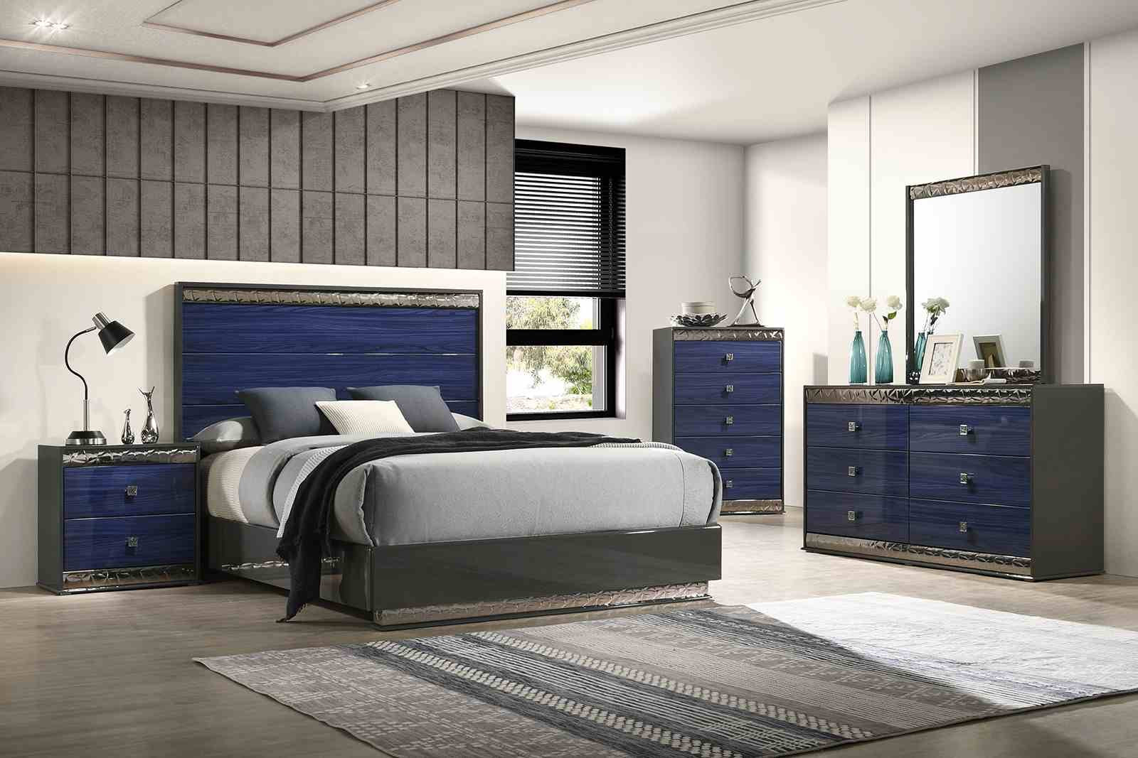 Hartlepool Queen Bed, Ash Gray/Indigo Blue