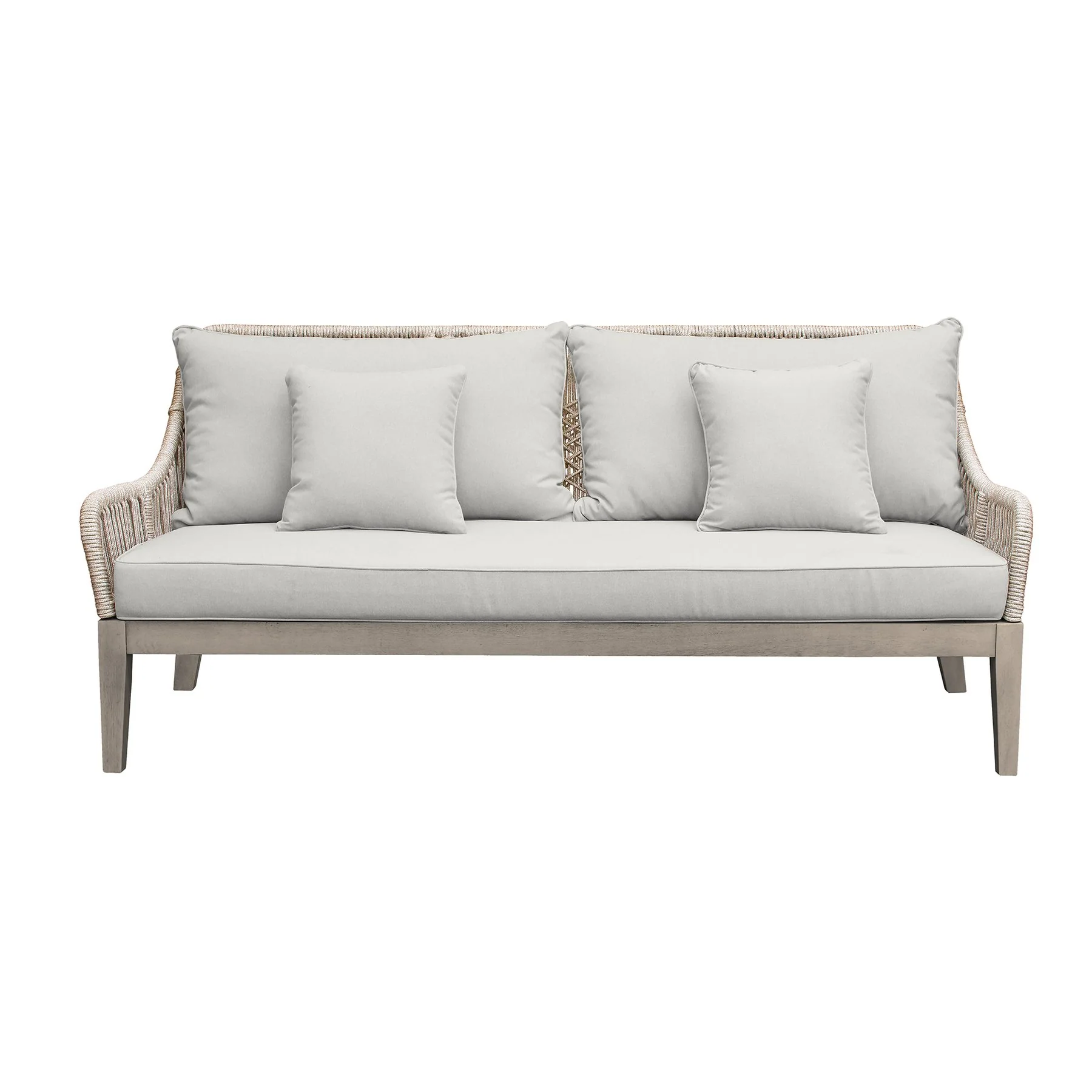 Hawaii 4 Piece Outdoor Patio Furniture Set in Acacia Wood and Rope with Gray Cushions - Image 3