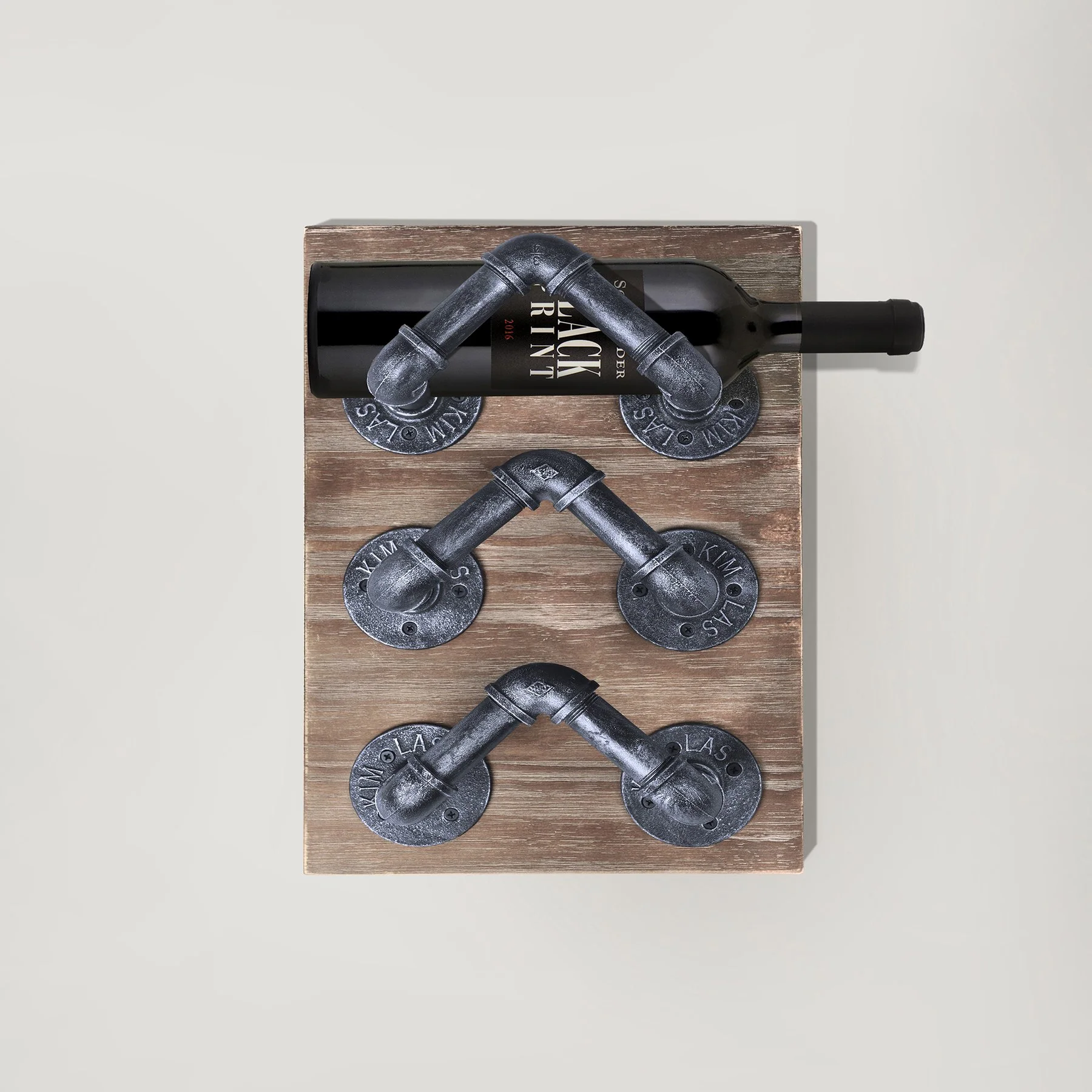 Hawk Industrial Wine Rack in Industrial Gray and Pine Wood - Image 3