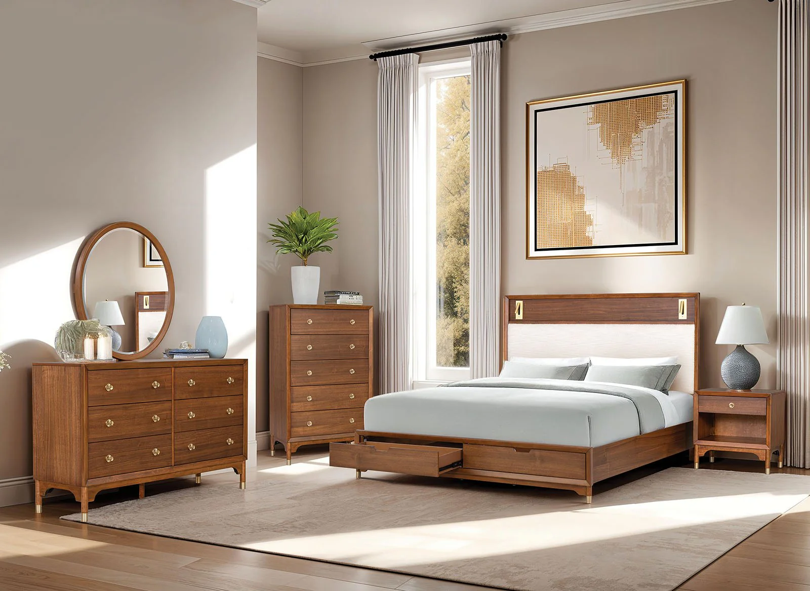 Hepburne Queen Bed w/ Storage, Walnut