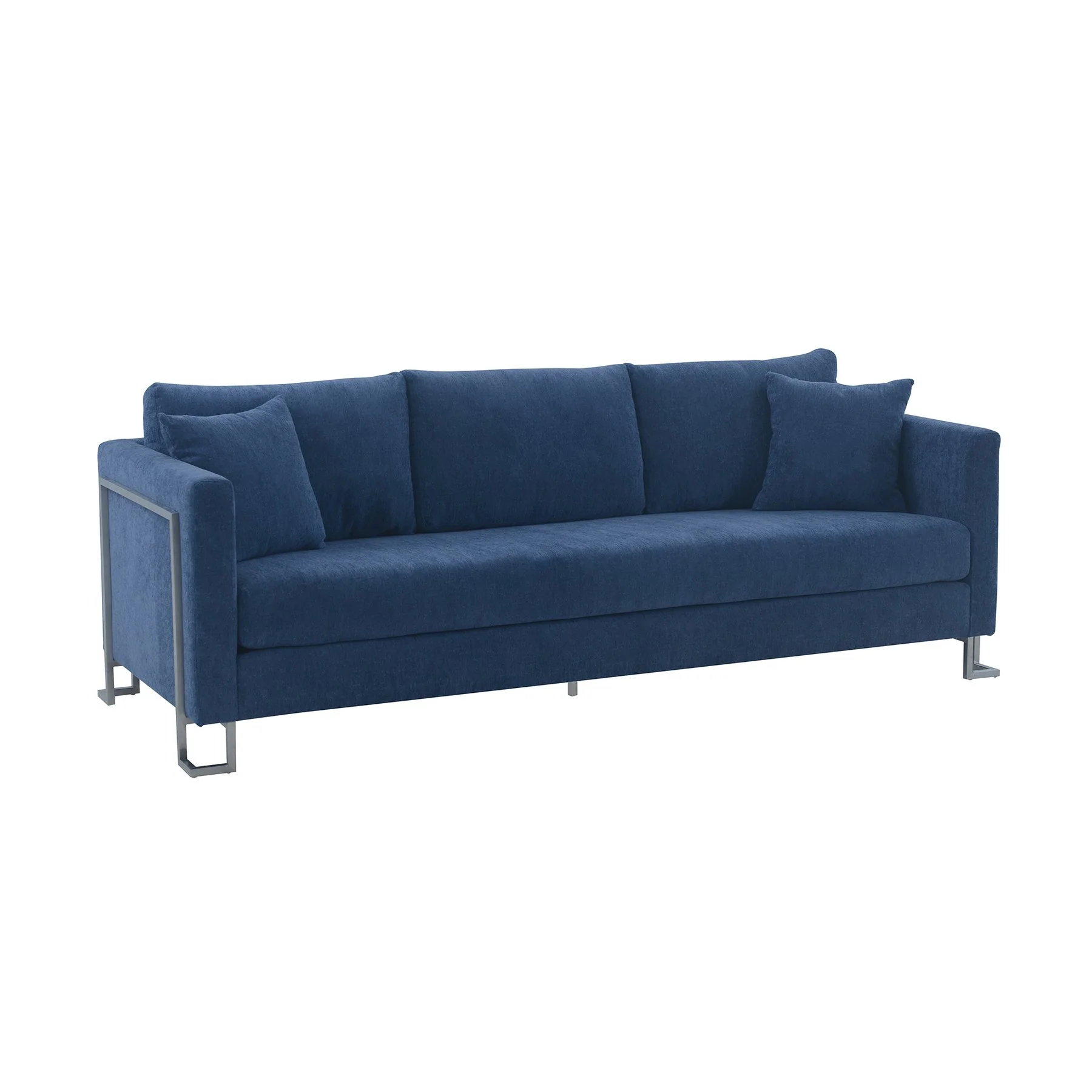 Heritage Blue Fabric Upholstered Sofa with Brushed Stainless Steel Legs - Image 2