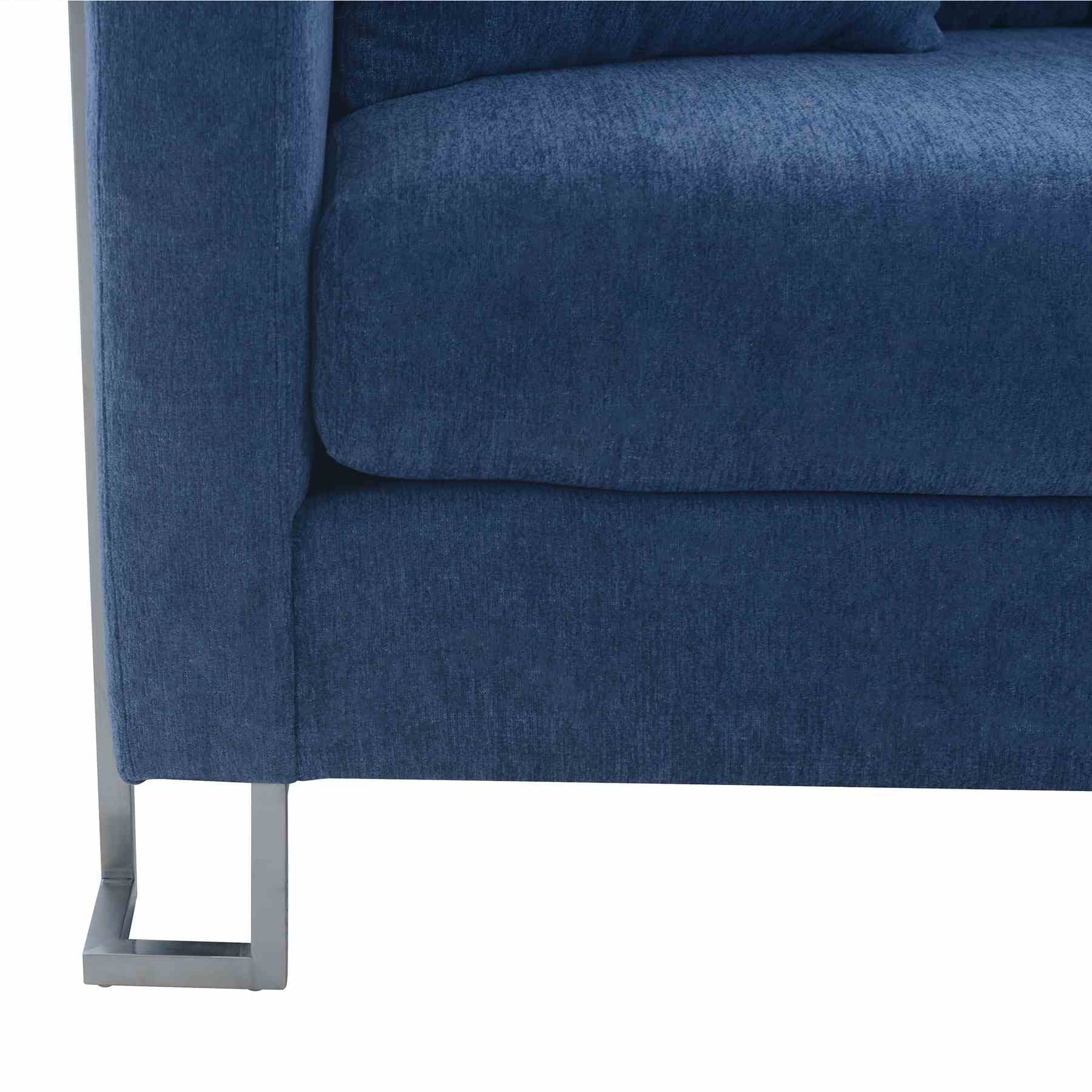 Heritage Blue Fabric Upholstered Sofa with Brushed Stainless Steel Legs - Image 7