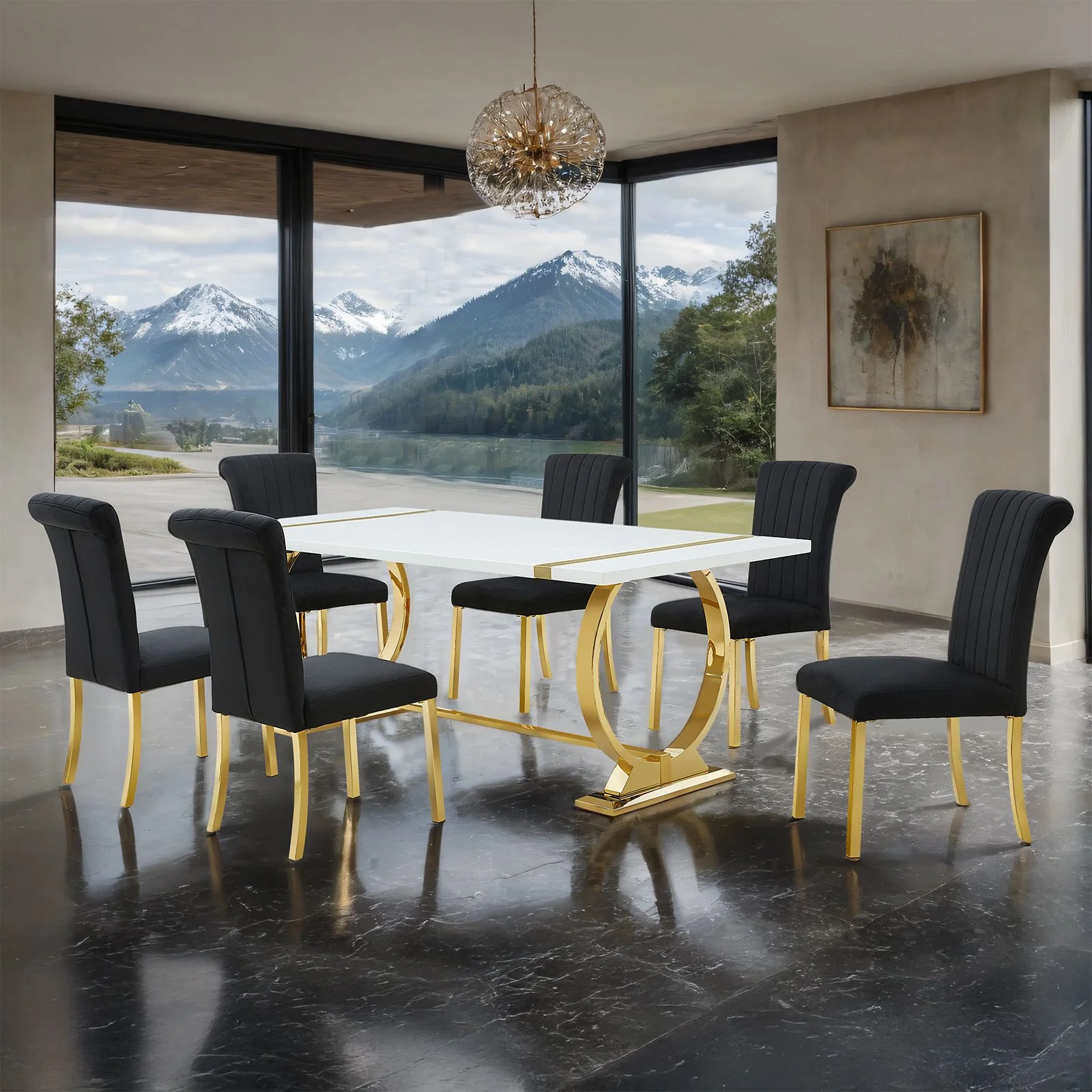Holbaek 5 Pc. Dining Table Set, Gold - 80", GB Chair
