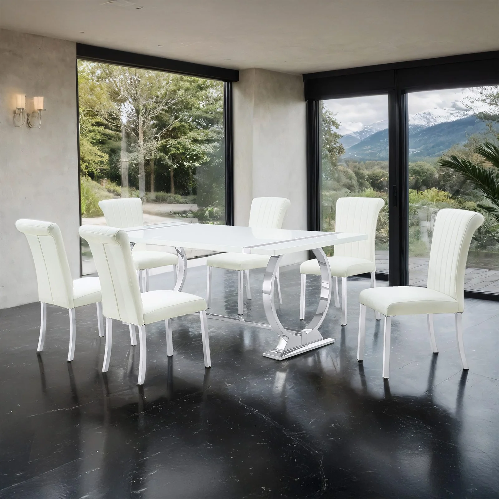 Holbaek 5 Pc. Dining Table Set, Silver - 80", SW Chair