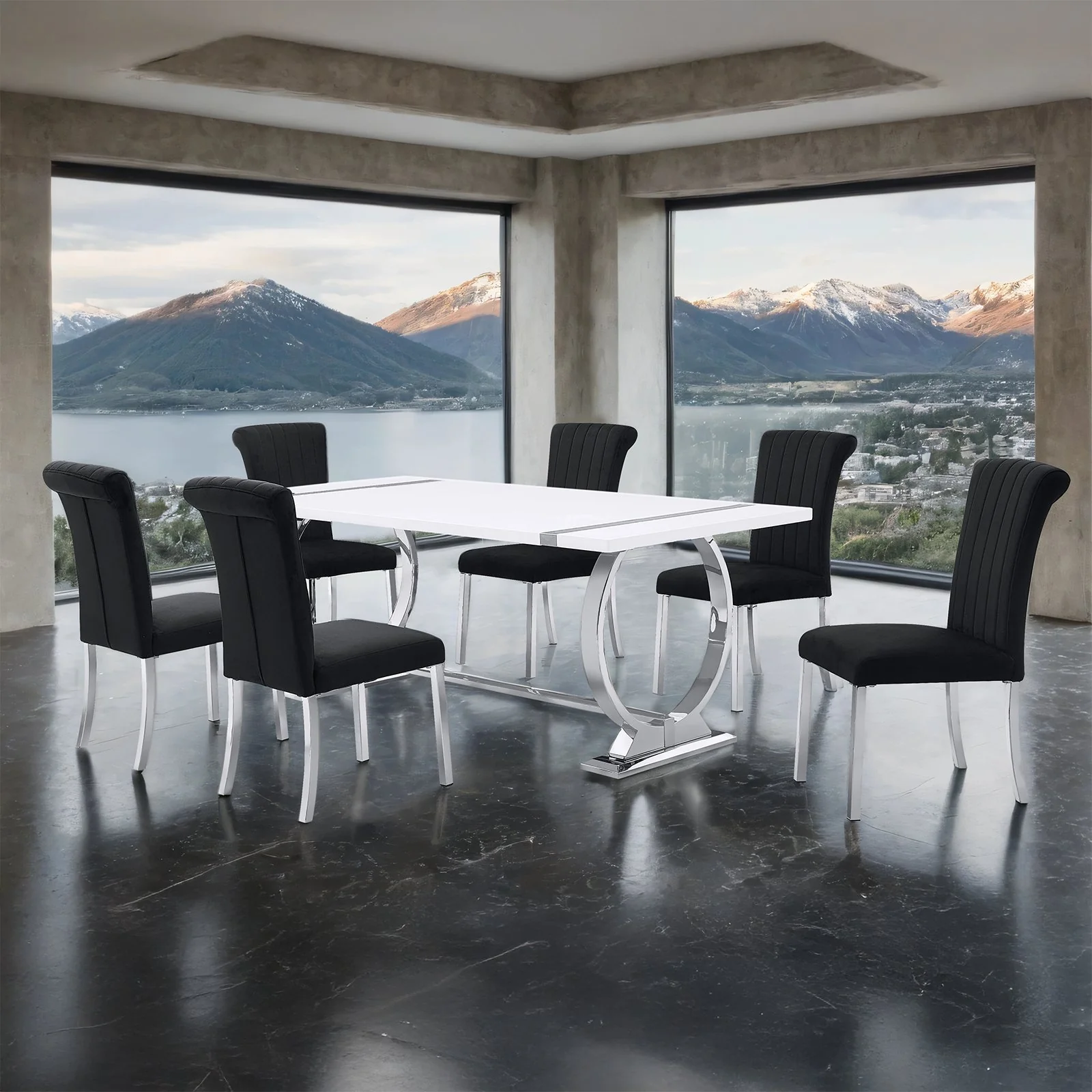 Holbaek 7 Pc. Dining Table Set, Silver - 80", SB Chair
