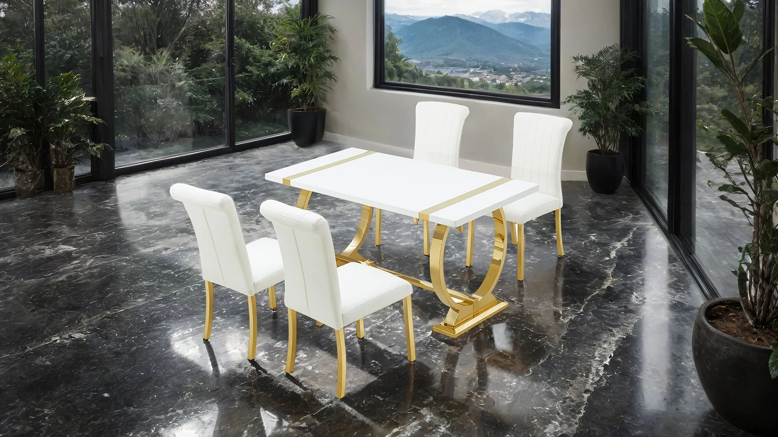 Holstebro 5 Pc. Dining Table Set, Gold - 60"/Gold Chair - Image 2