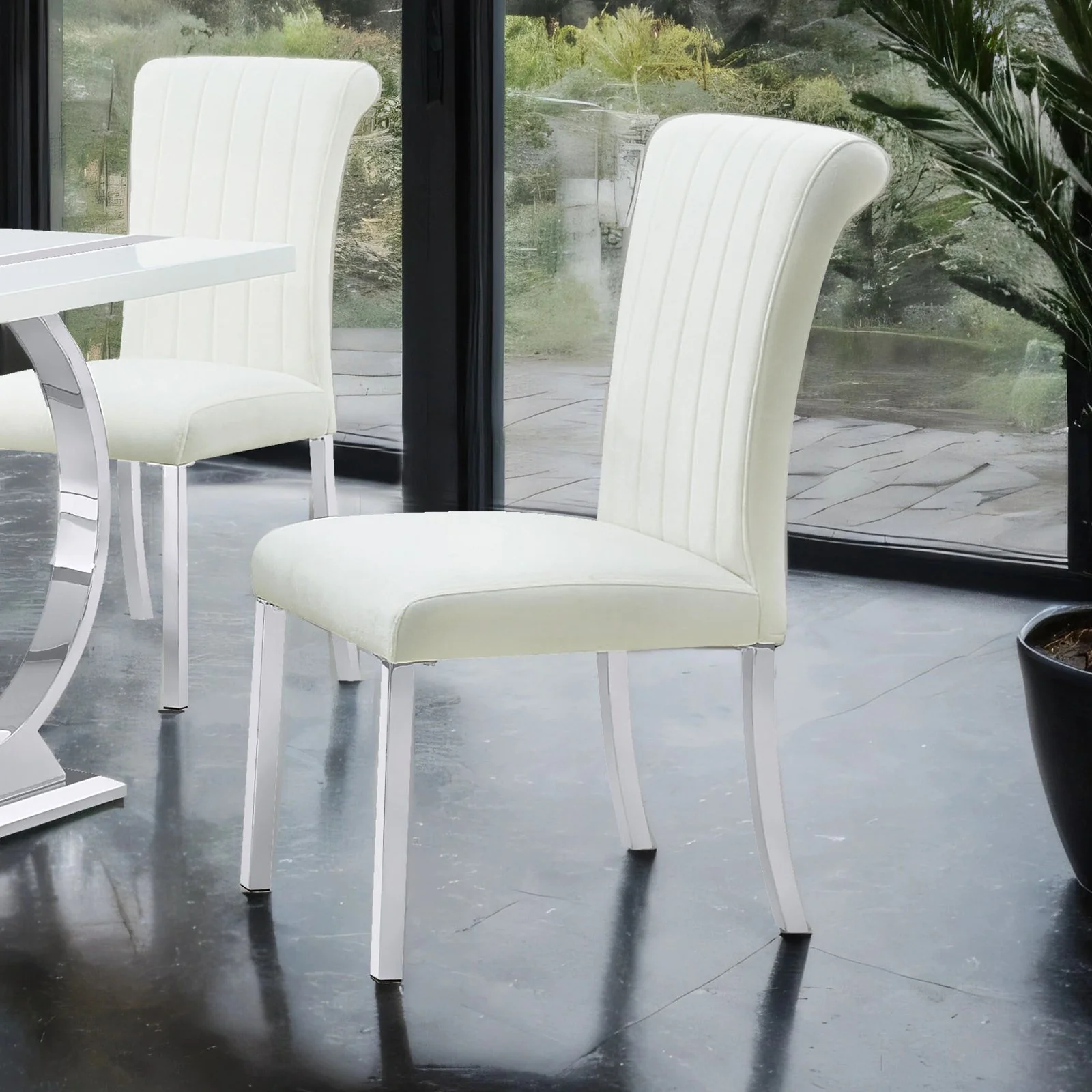 Holstebro White Side Chair (2/CTN), Silver Frame