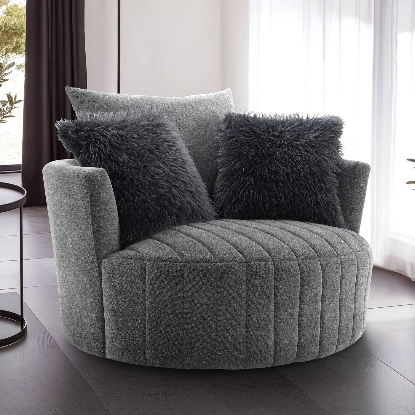 Hoople Swivel Chair, Channeled, Dark Gray
