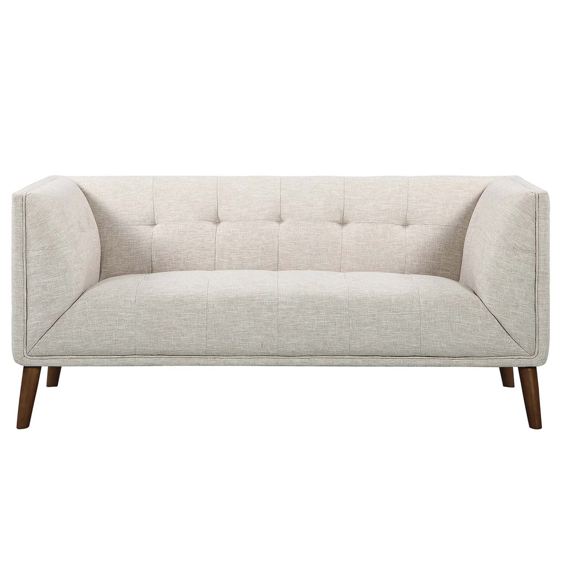 Hudson Mid-Century Button-Tufted Loveseat in Beige Linen and Walnut Legs - Image 2