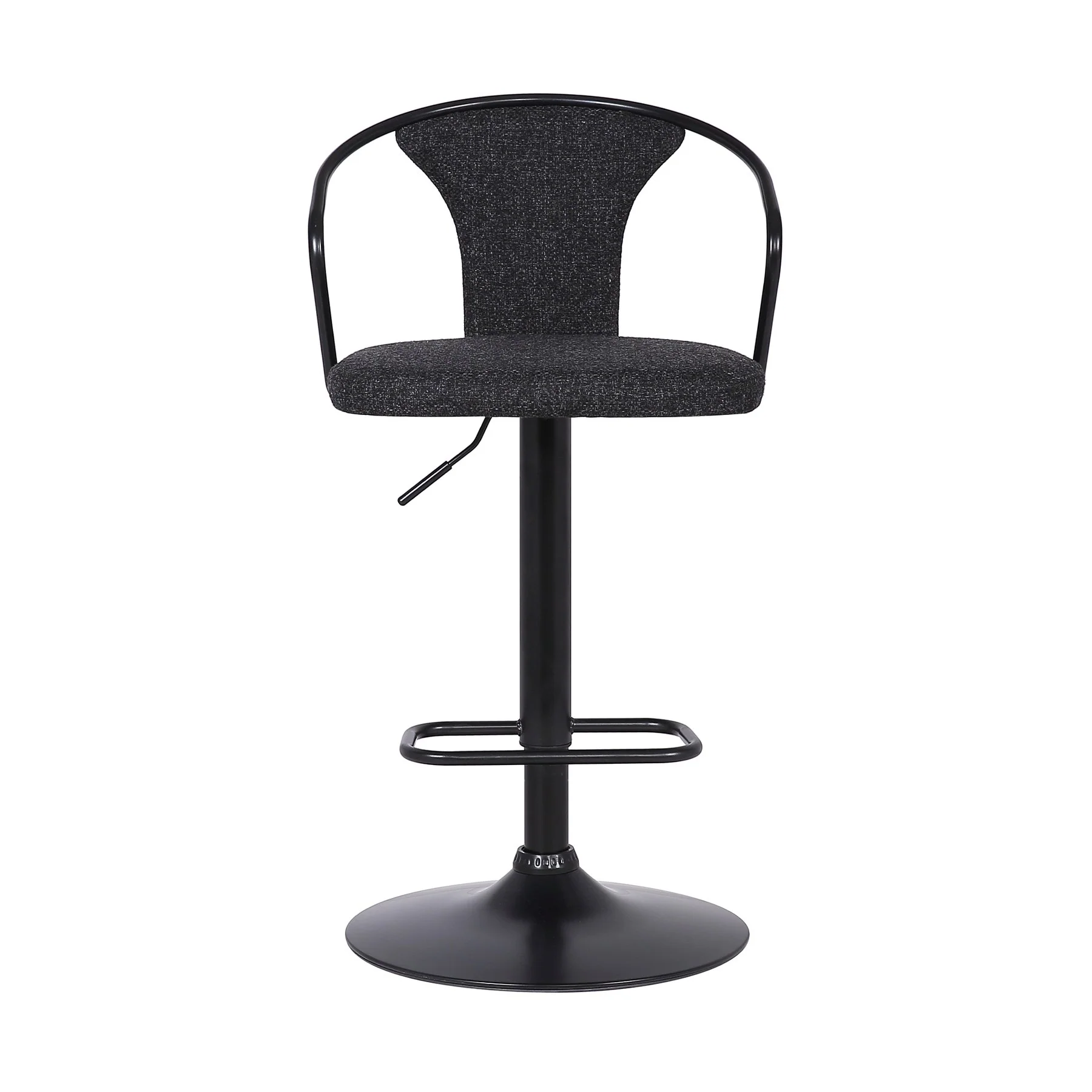 Ian Contemporary Adjustable Barstool in Black Powder Coated Finish and Black Fabric - Image 2