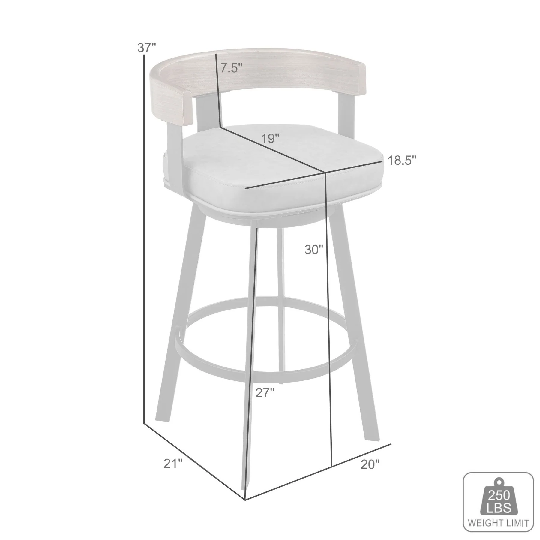 Idris 30" Swivel Bar Stool in Black Iron with Walnut Finish and Vintage Gray Faux Leather - Image 9