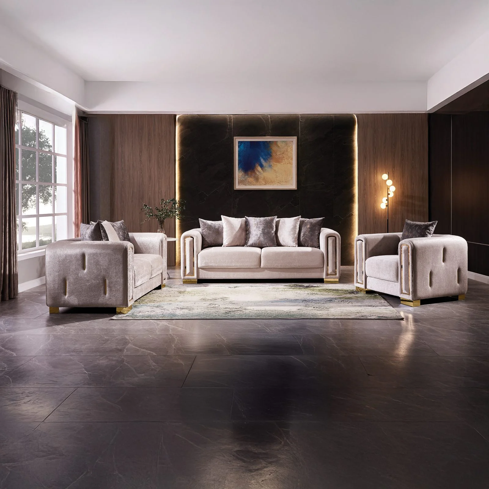 Impreza 3 Pc Living Room set Beige - Image 7