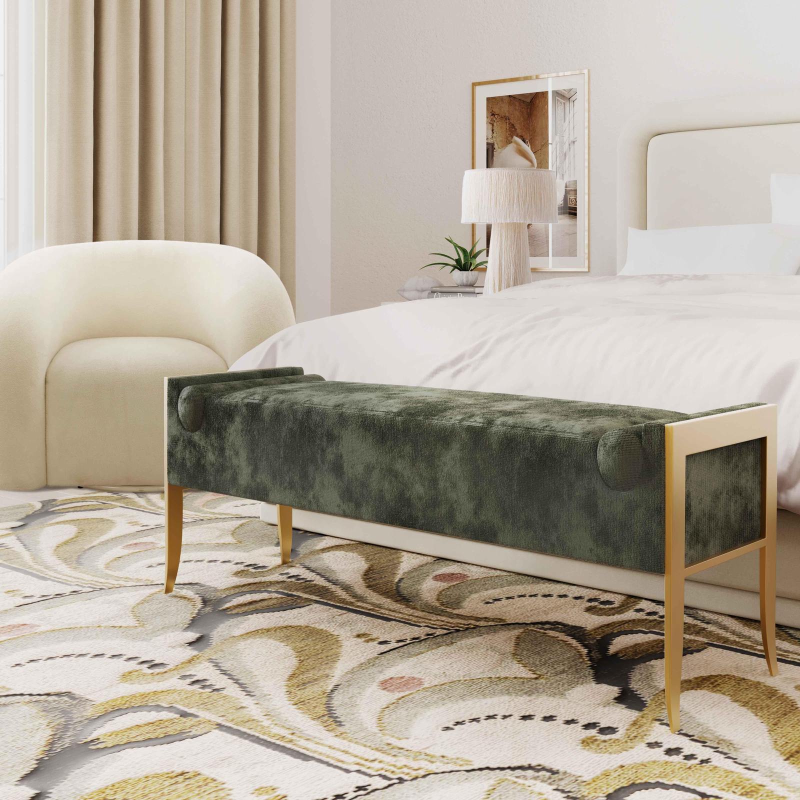 Ines Green Textured Velvet Bench - Image 2