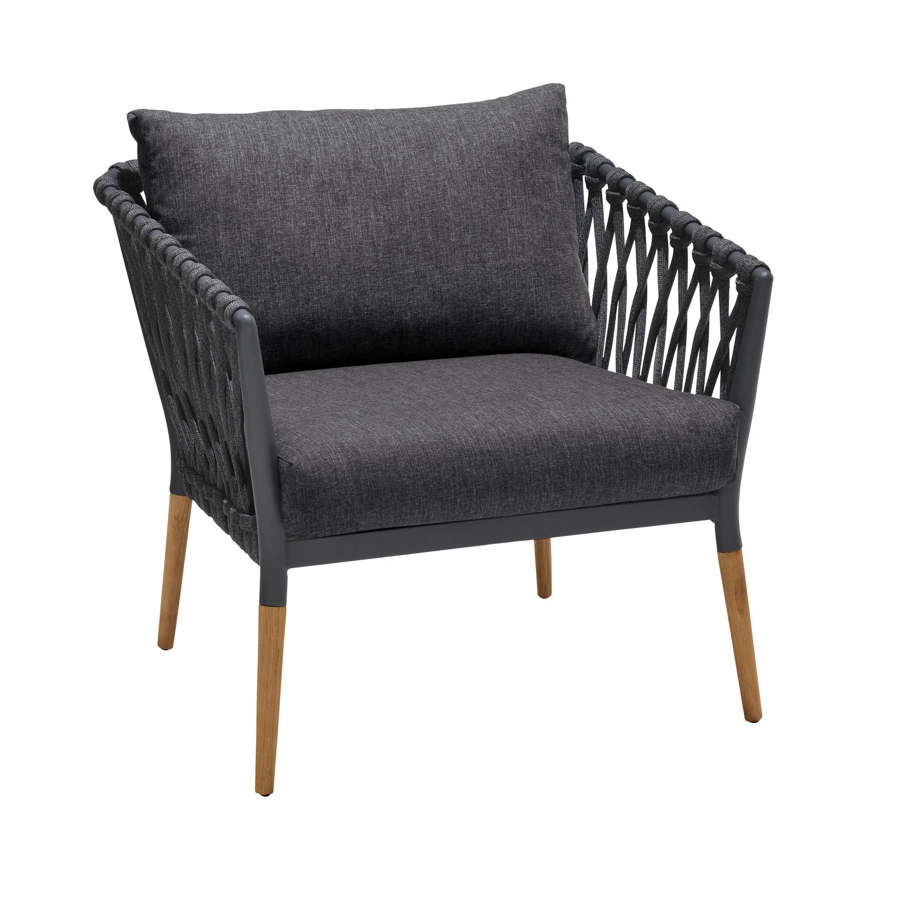 Ipanema Outdoor Teak Wood and Rope Lounge Chair with Dark Gray Olefin