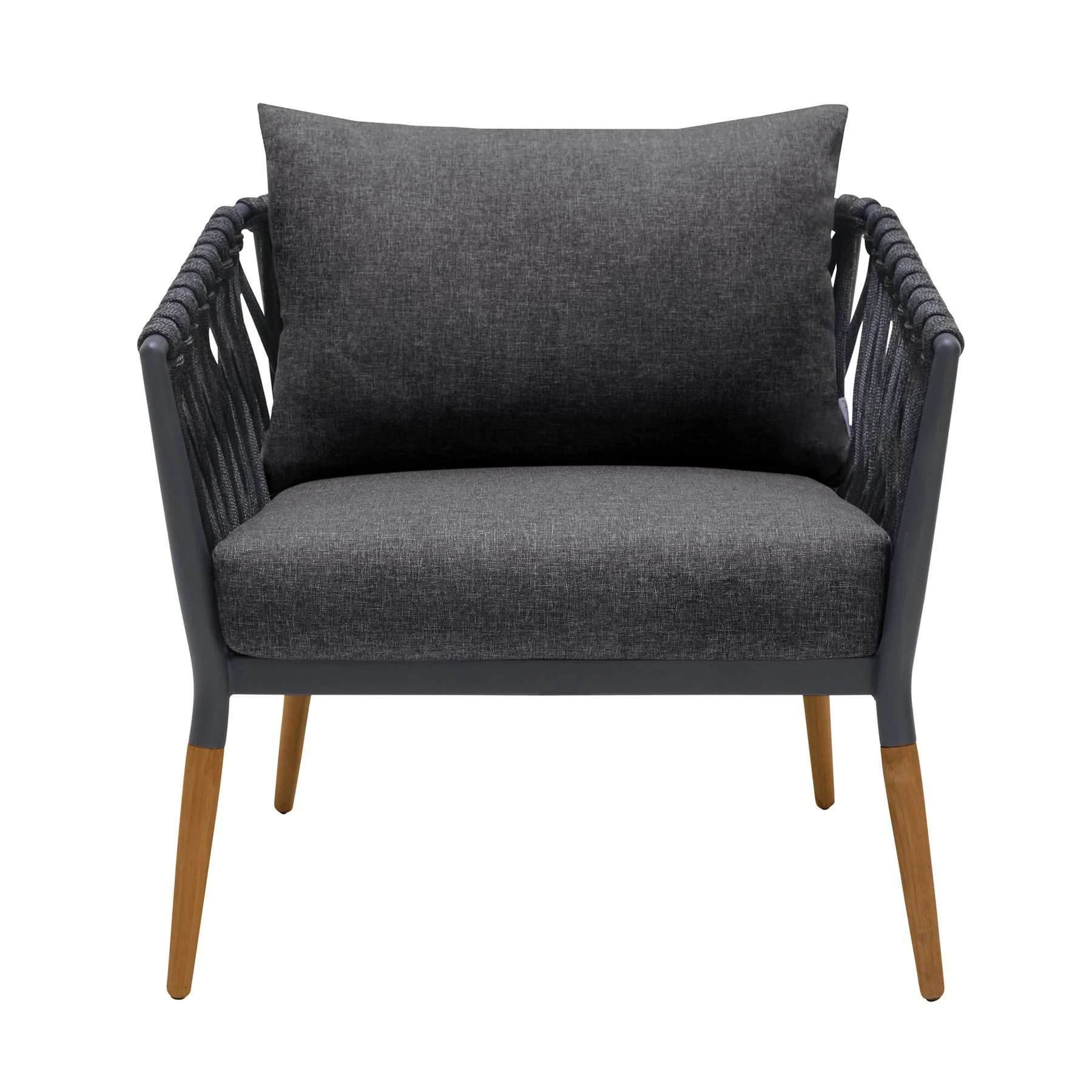 Ipanema Outdoor Teak Wood and Rope Lounge Chair with Dark Gray Olefin - Image 2