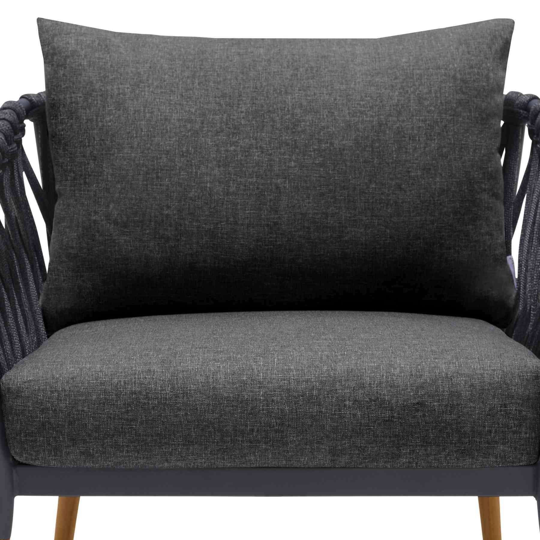 Ipanema Outdoor Teak Wood and Rope Lounge Chair with Dark Gray Olefin - Image 4