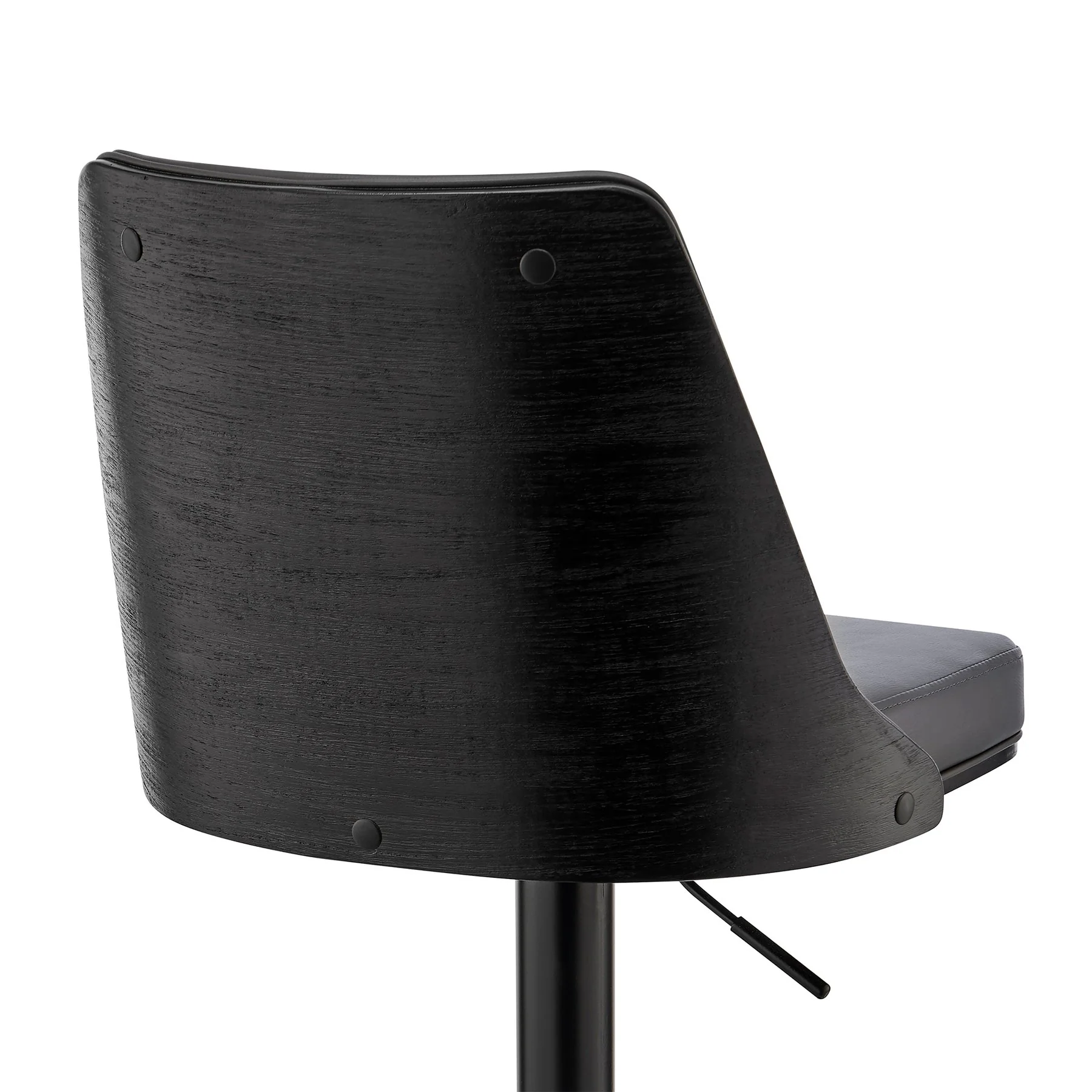 Jacob Adjustable Swivel Gray Faux Leather and Black Wood Bar Stool with Black Base - Image 7
