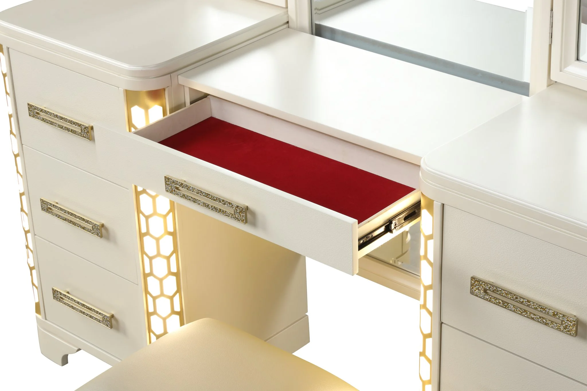 Jasmine King 4 PC with Vanity Bedroom set Beige - Image 17