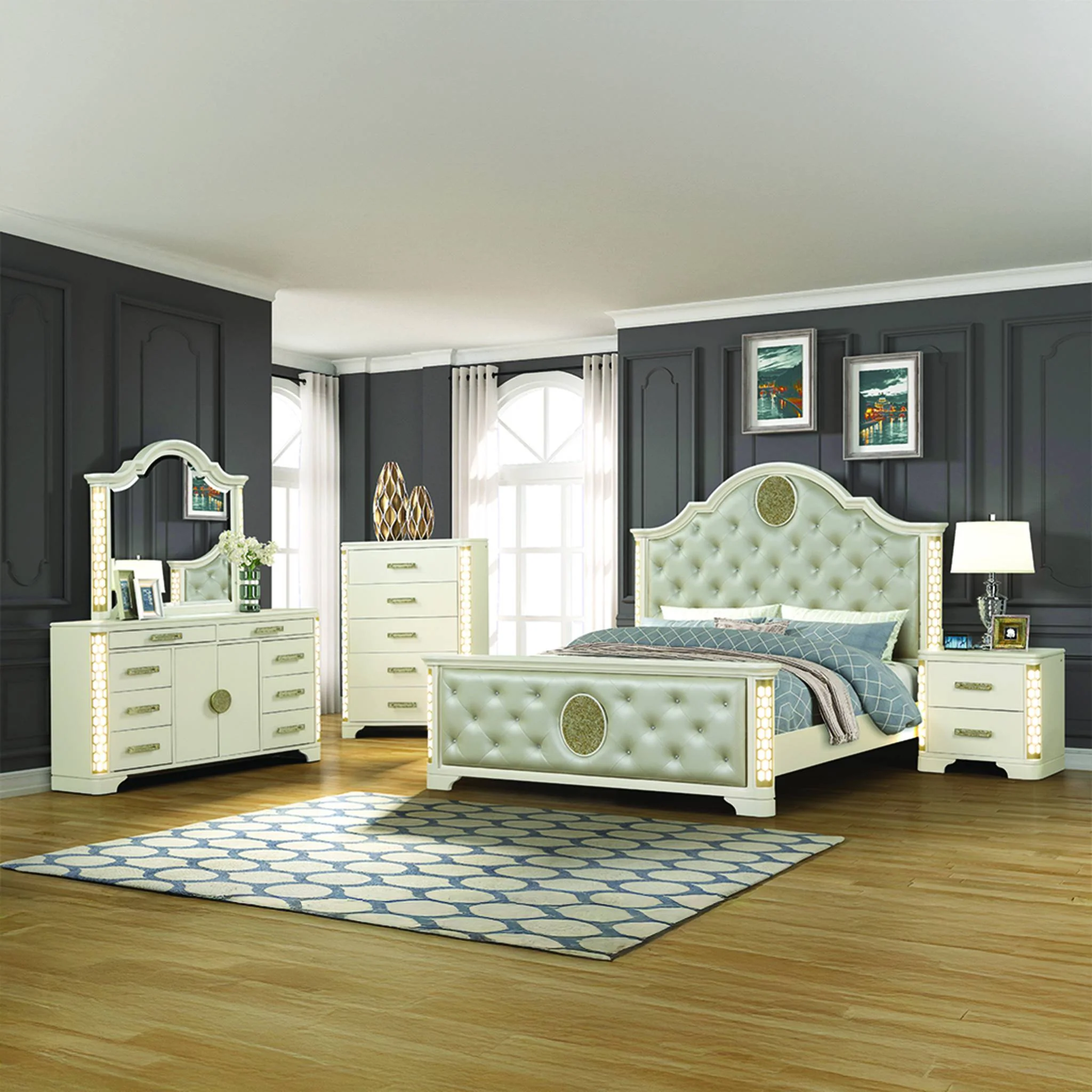 Jasmine Queen 5 PC Bedroom Set Beige - Image 19