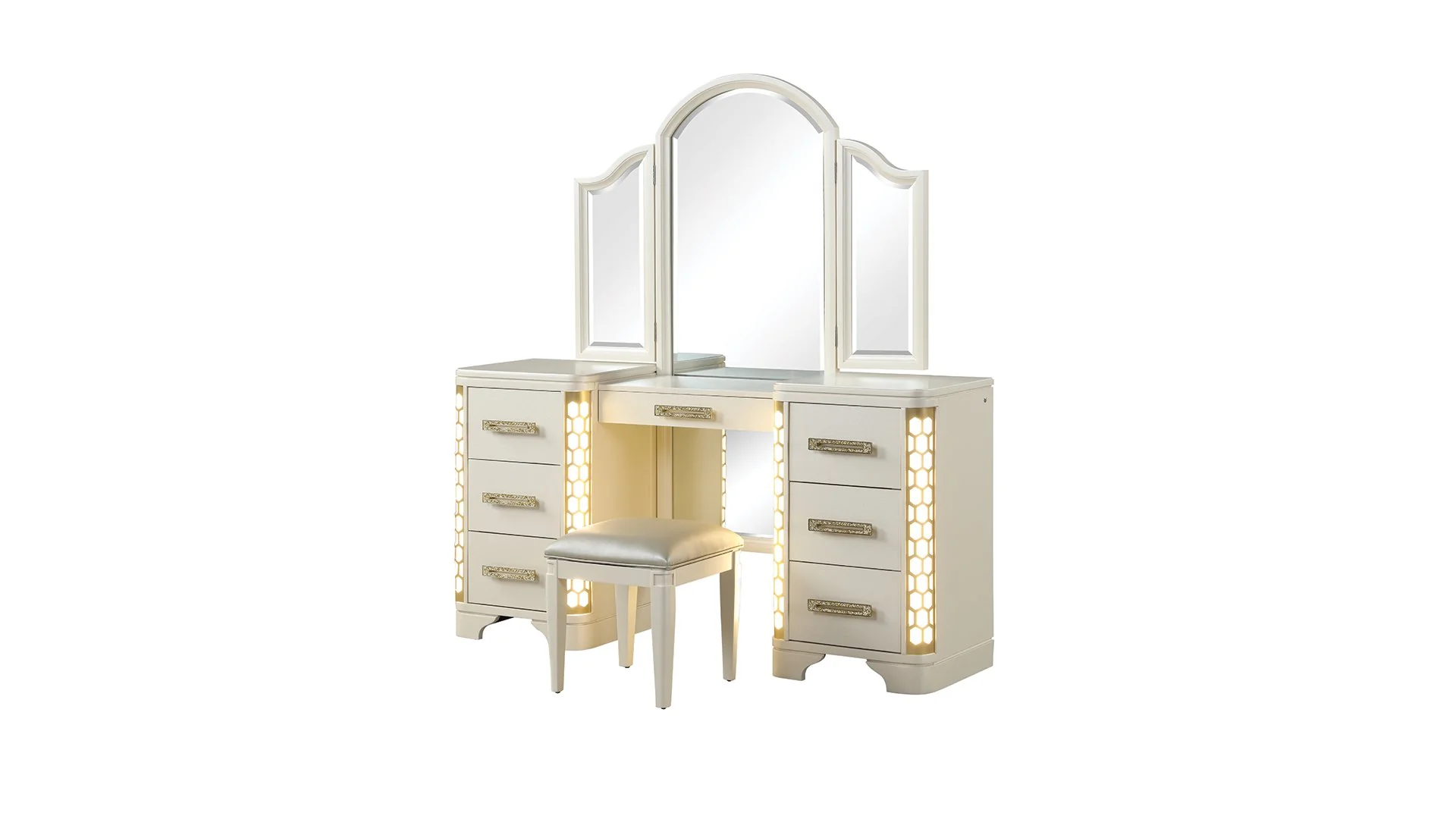 Jasmine Queen 5PC with Vanity Bedroom Set Beige - Image 16