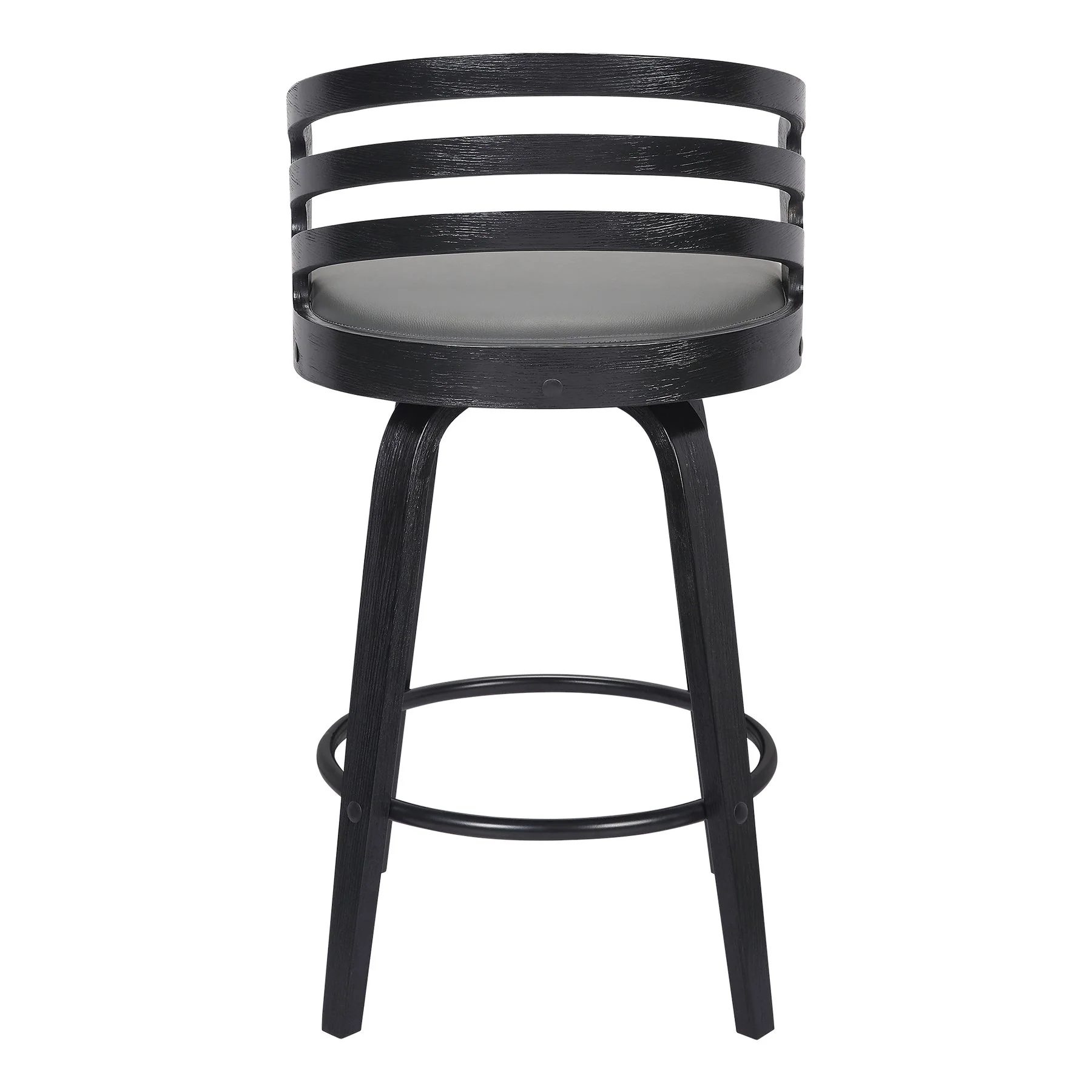 Jayden 26" Counter Height Swivel Gray Faux Leather and Black Wood Bar Stool - Image 4