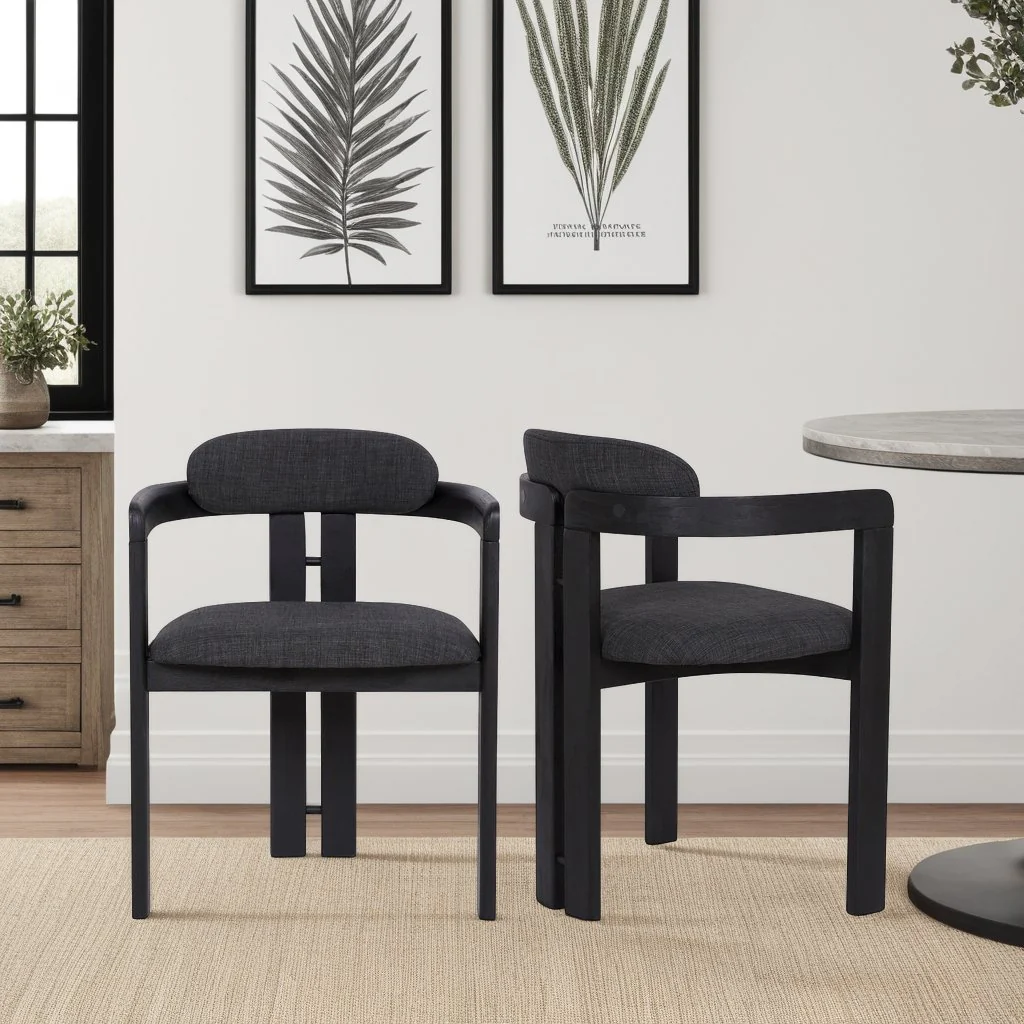 Jazmin Contemporary Dining Chair in Black Brushed Wood Finish and Charcoal Fabric - Set of 2 - Image 6