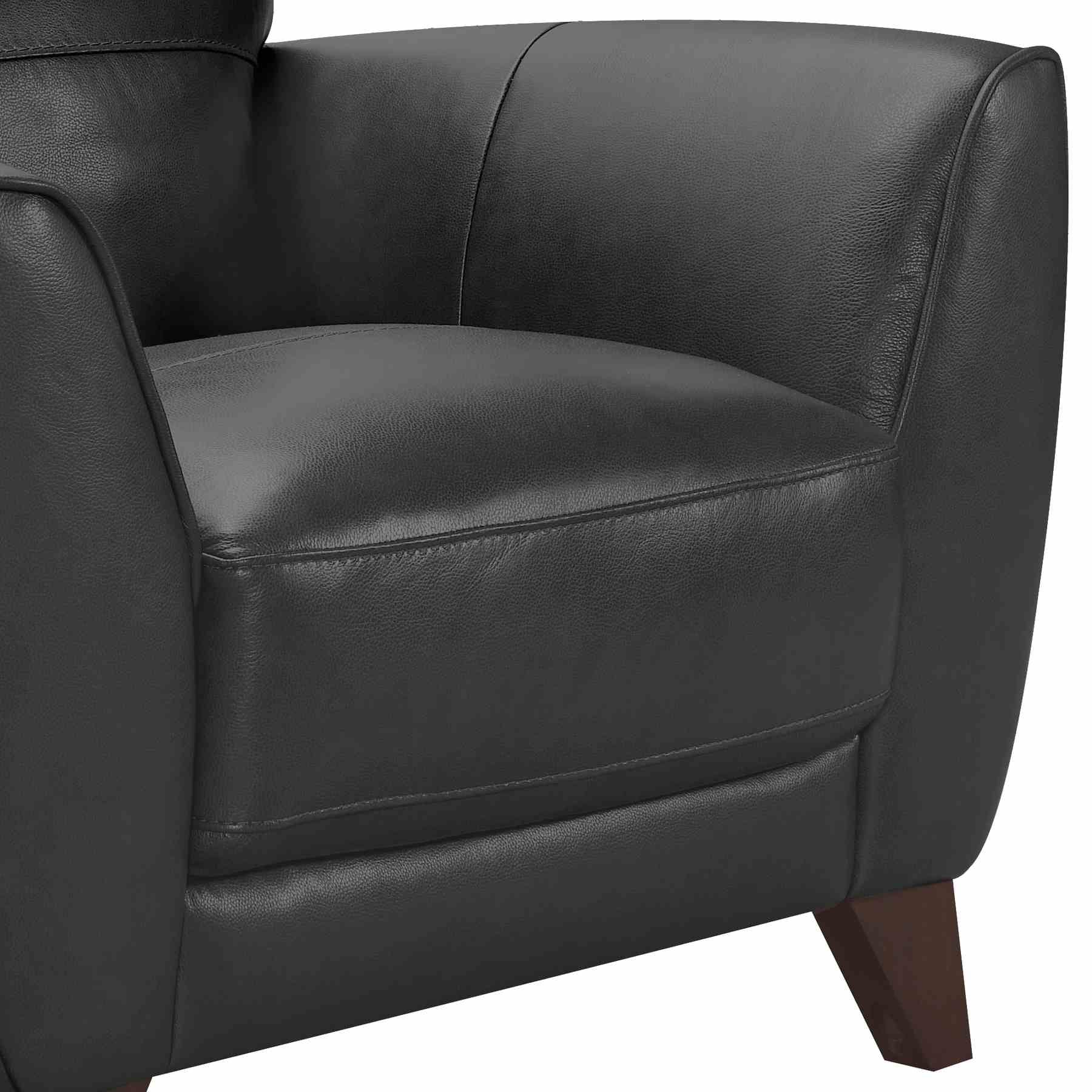 Jedd Contemporary Chair in Genuine Black Leather with Brown Wood Legs - Image 3