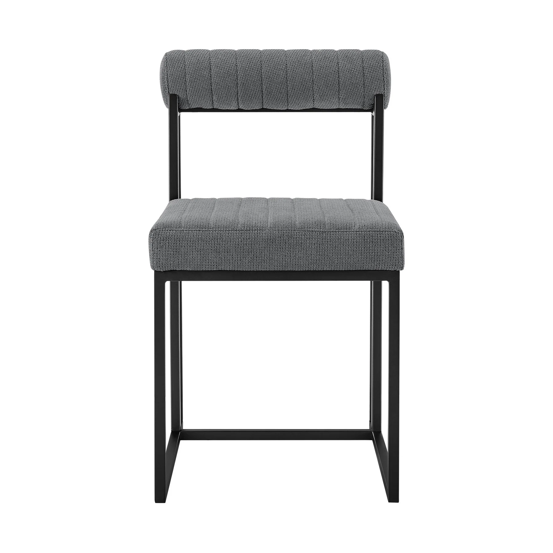 Joana Anastasia 5 Piece Round Walnut Dining Table Set with Matte Black Iron and Anchor Gray Fabric - Image 3
