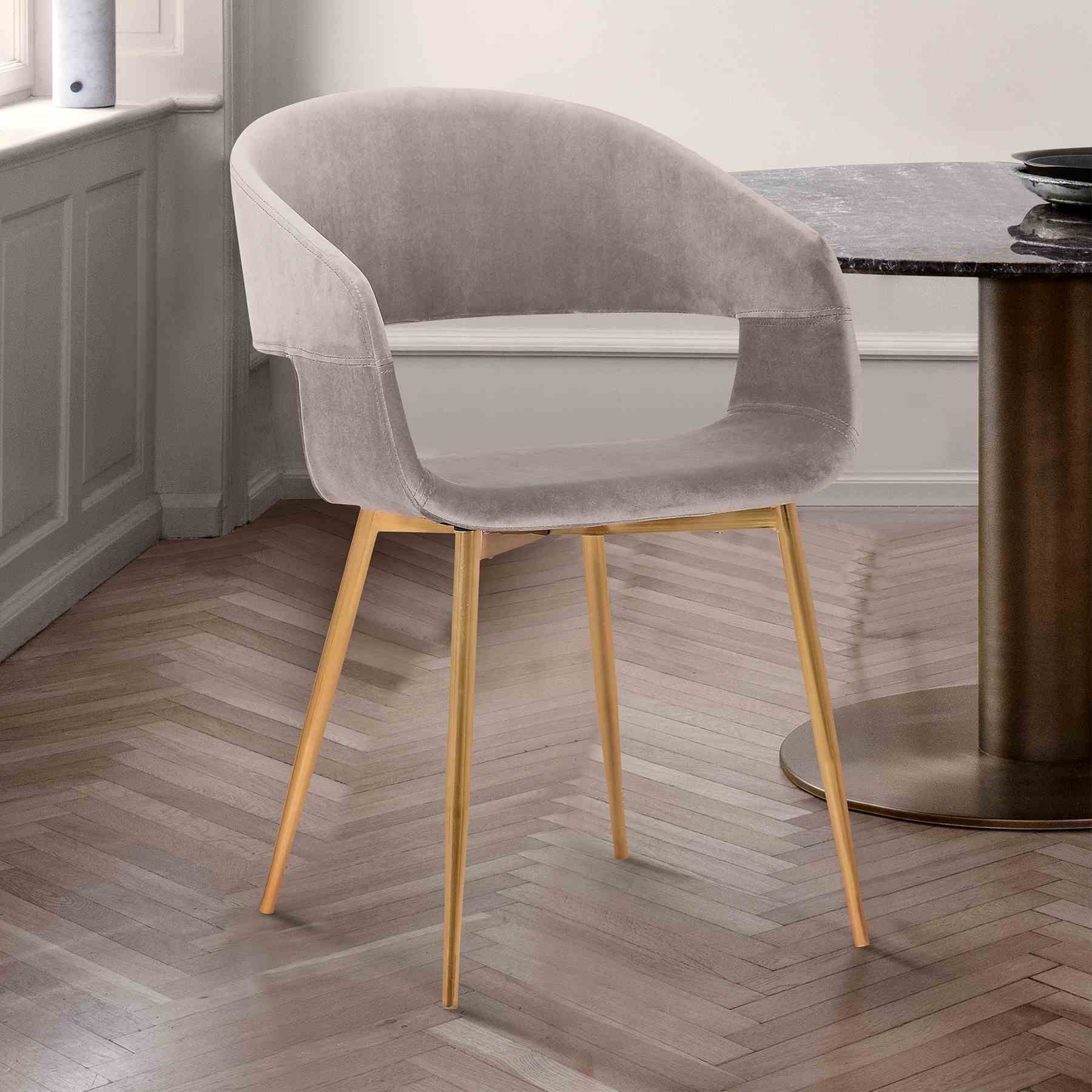 Jocelyn Mid-Century Gray Dining Accent Chair with Gold Metal Legs - Image 6