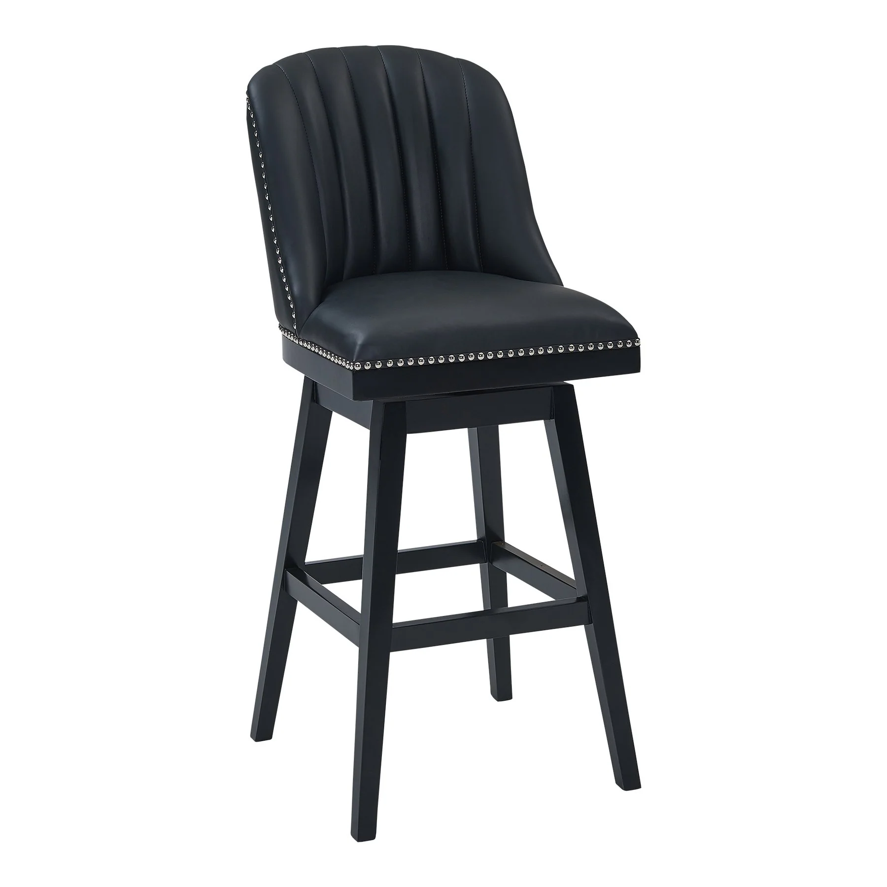 Journey 30" Bar Height Wood Swivel Barstool in Black Wood Finish with Black Faux Leather