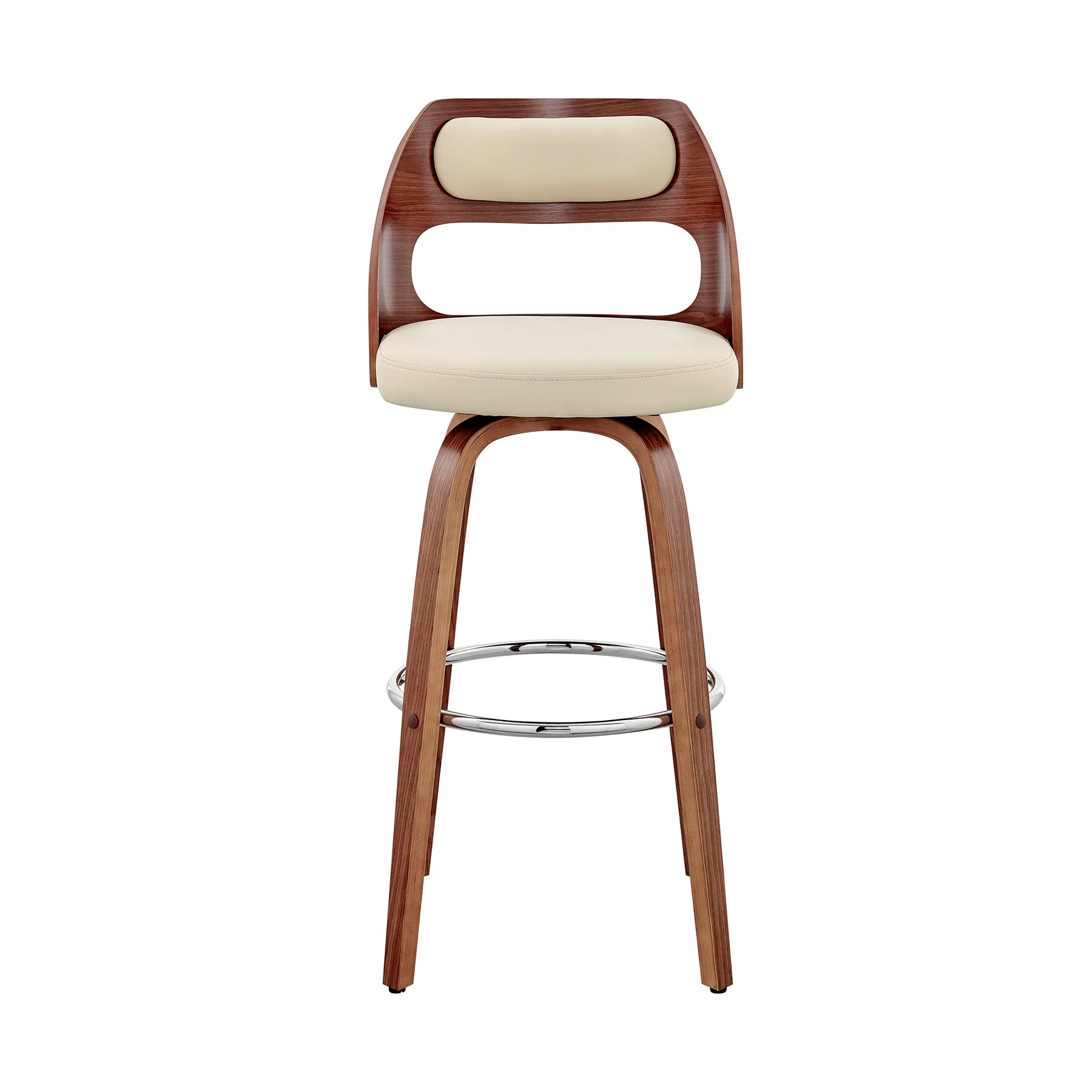 Julius 26" Cream Faux Leather and Walnut Wood Bar Stool - Image 2