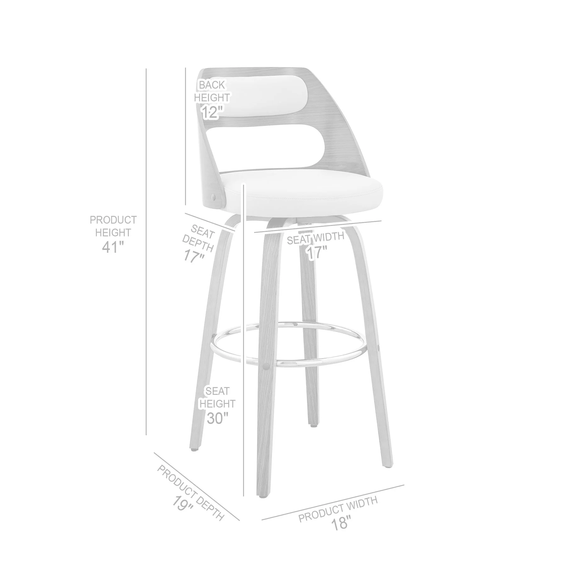 Julius 30" Gray Faux Leather and Black Wood Bar Stool - Image 10