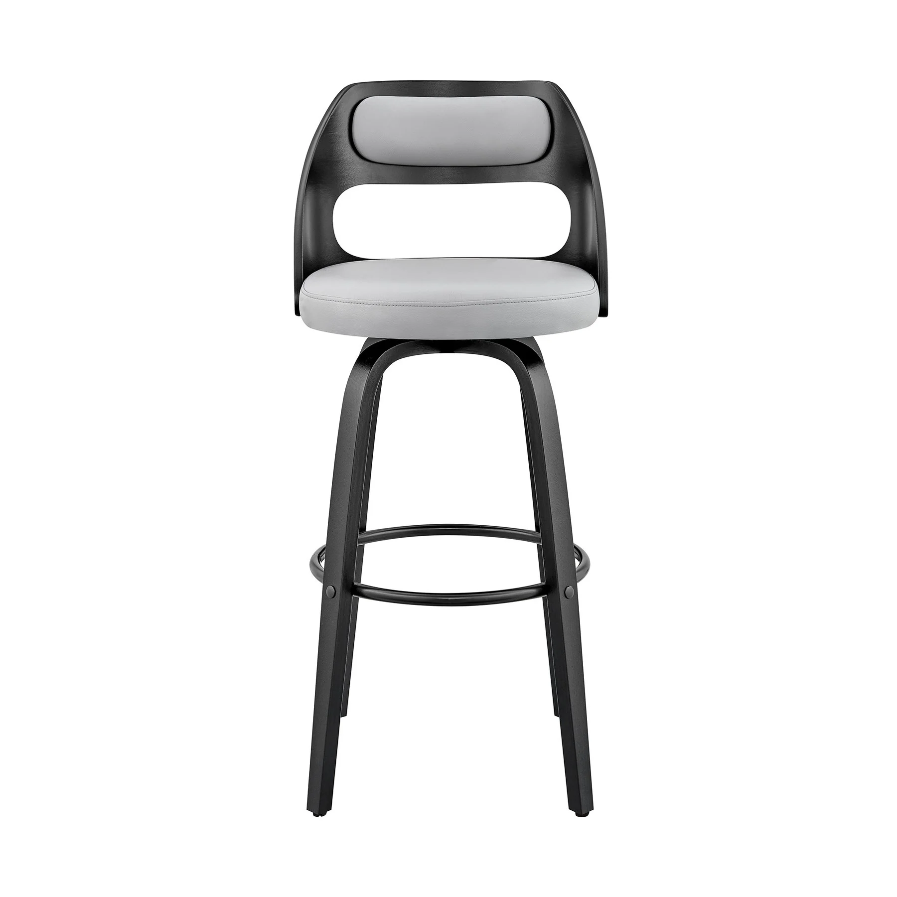 Julius 30" Gray Faux Leather and Black Wood Bar Stool - Image 2