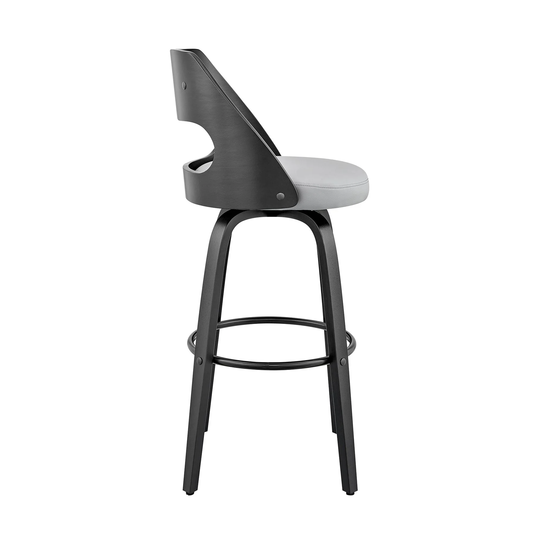 Julius 30" Gray Faux Leather and Black Wood Bar Stool - Image 3